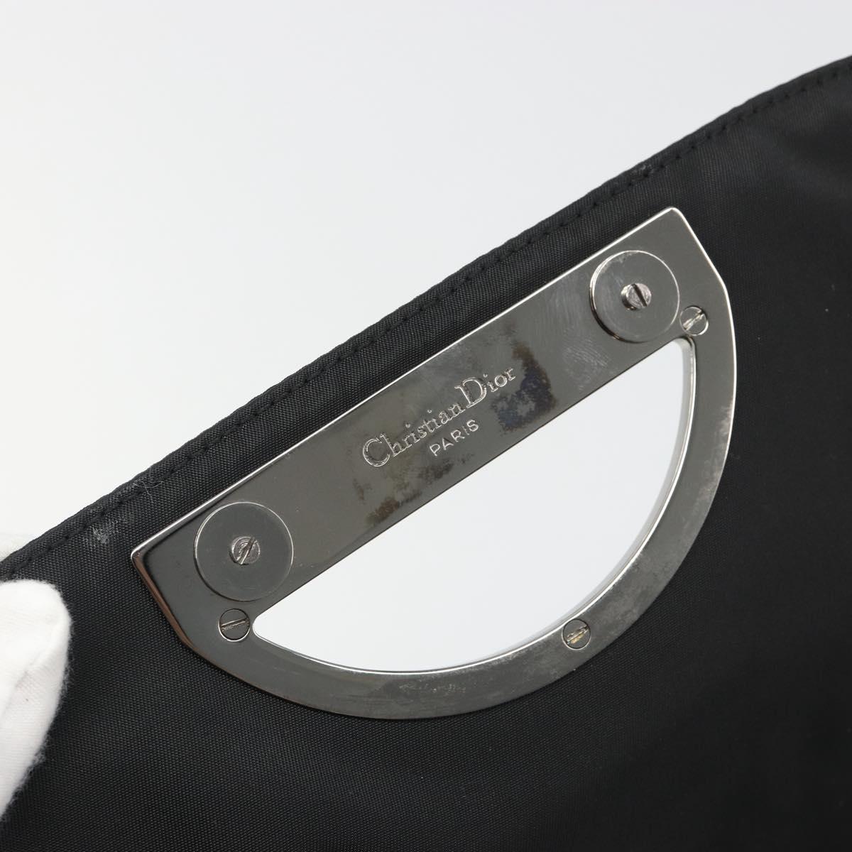 Christian Dior Maris Pearl Shoulder Bag Nylon Black Silver Auth 186460