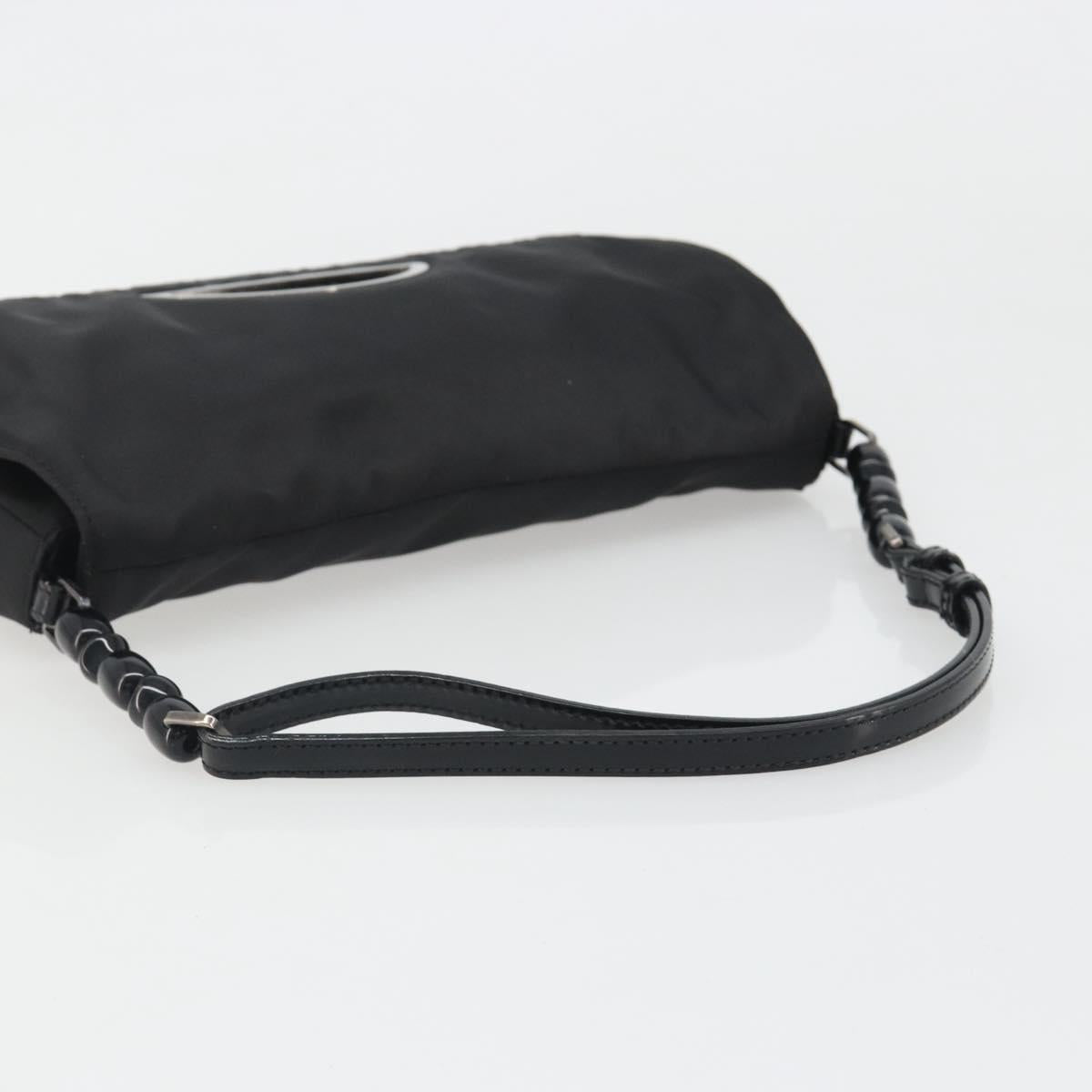 Christian Dior Maris Pearl Shoulder Bag Nylon Black Silver Auth 186460