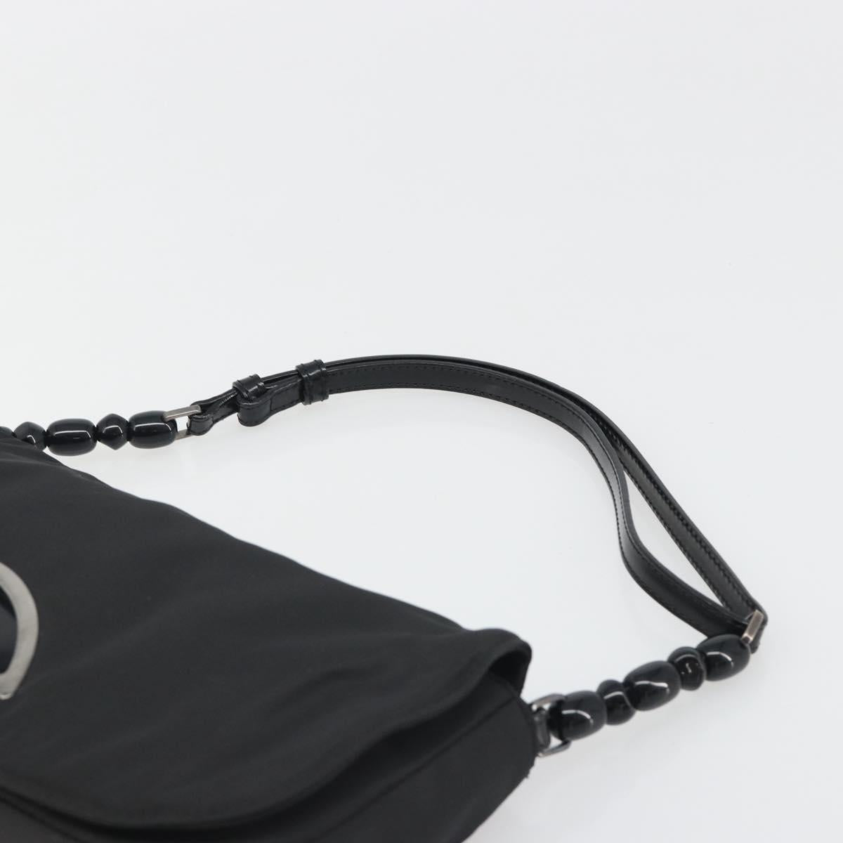 Christian Dior Maris Pearl Shoulder Bag Nylon Black Silver Auth 186460