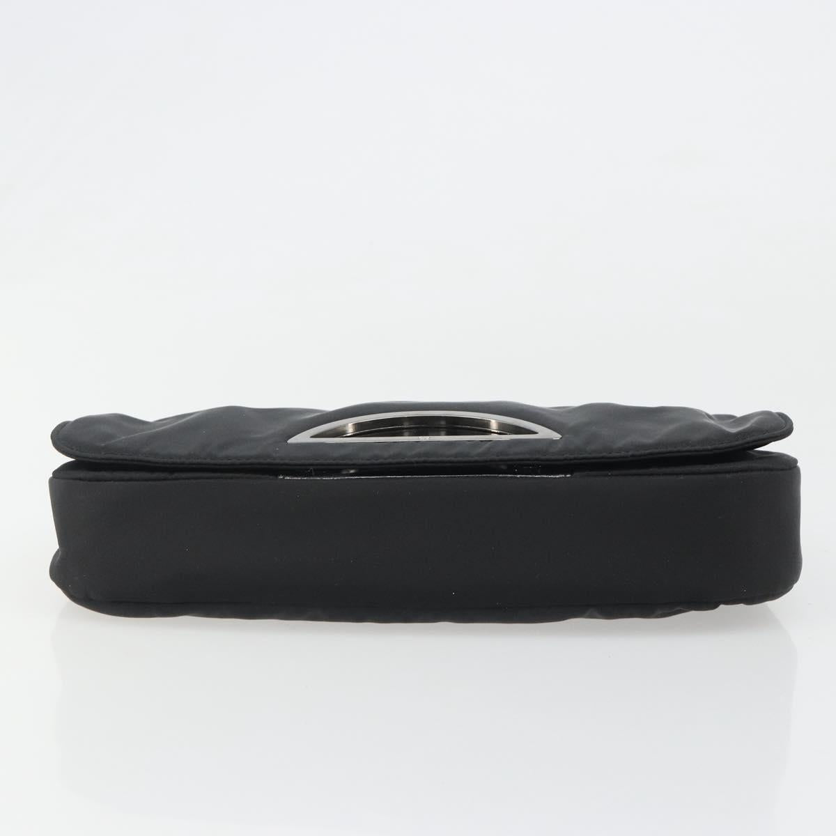 Christian Dior Maris Pearl Shoulder Bag Nylon Black Silver Auth 186460