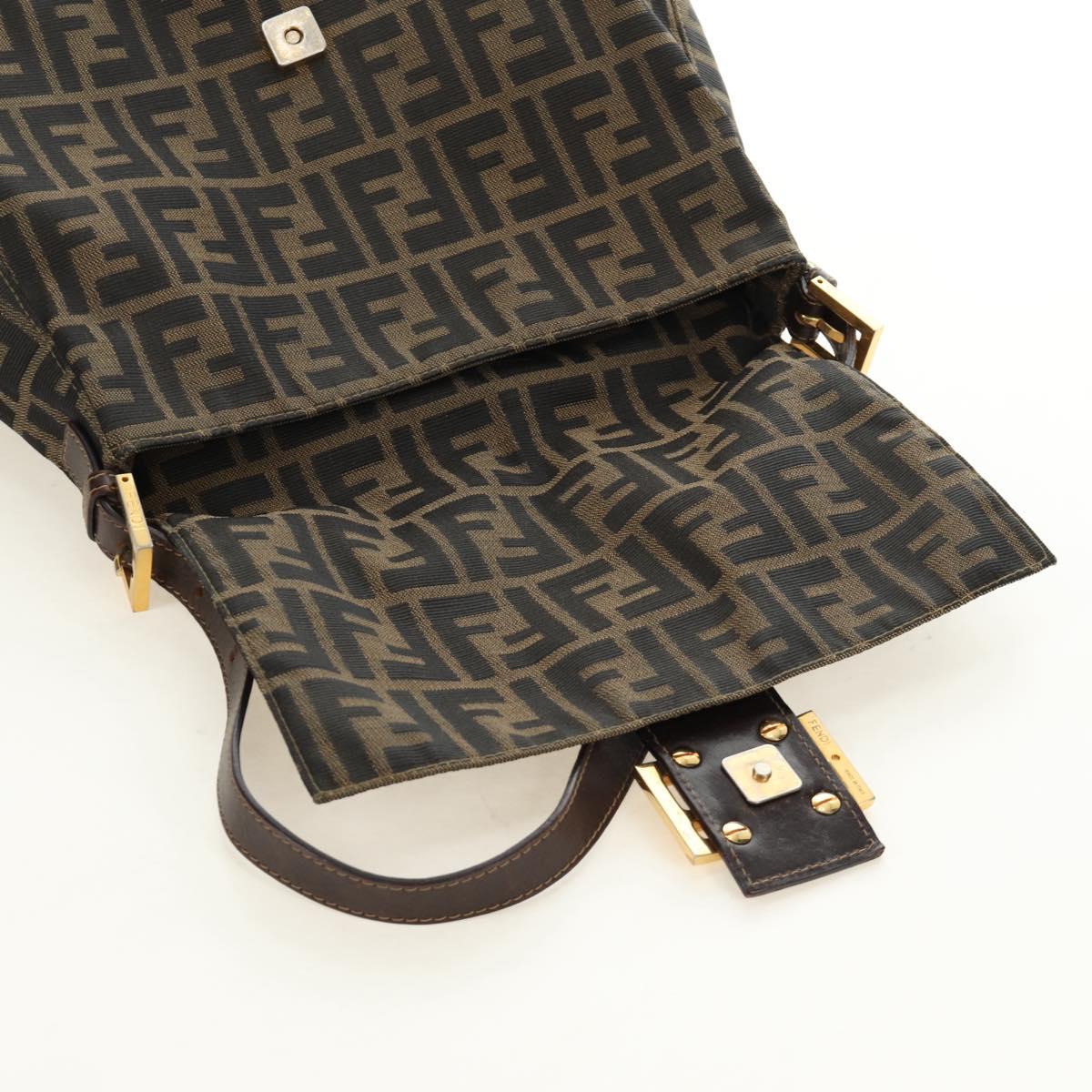 FENDI Zucca Canvas Mamma Baguette Shoulder Bag Black Brown Auth 186461V
