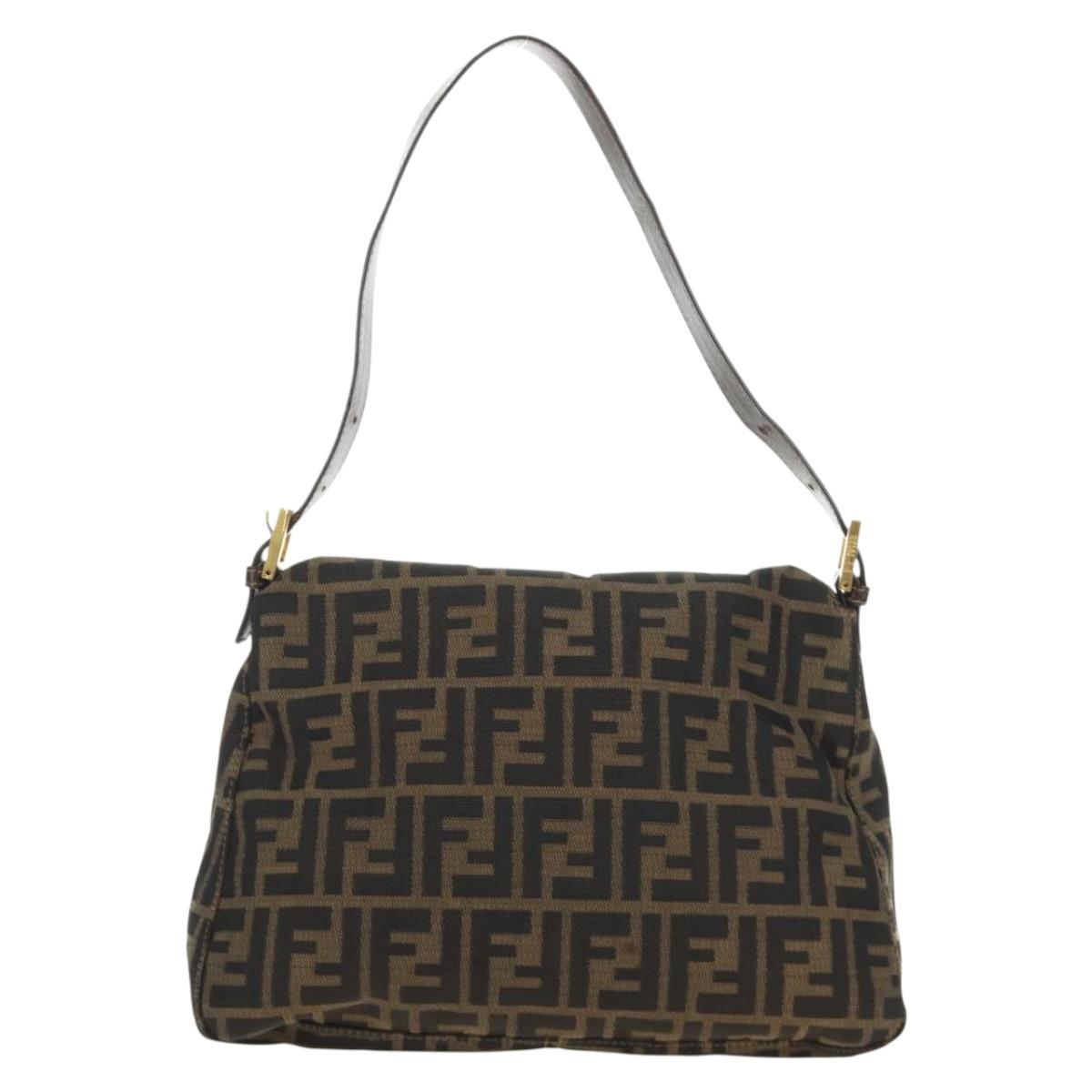 FENDI Zucca Canvas Mamma Baguette Shoulder Bag Black Brown Auth 186461V