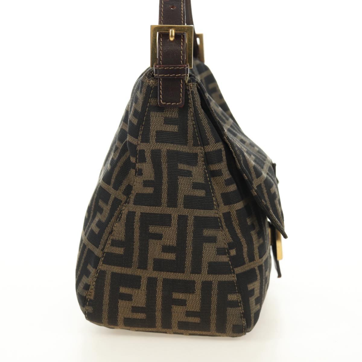 FENDI Zucca Canvas Mamma Baguette Shoulder Bag Black Brown Auth 186461V