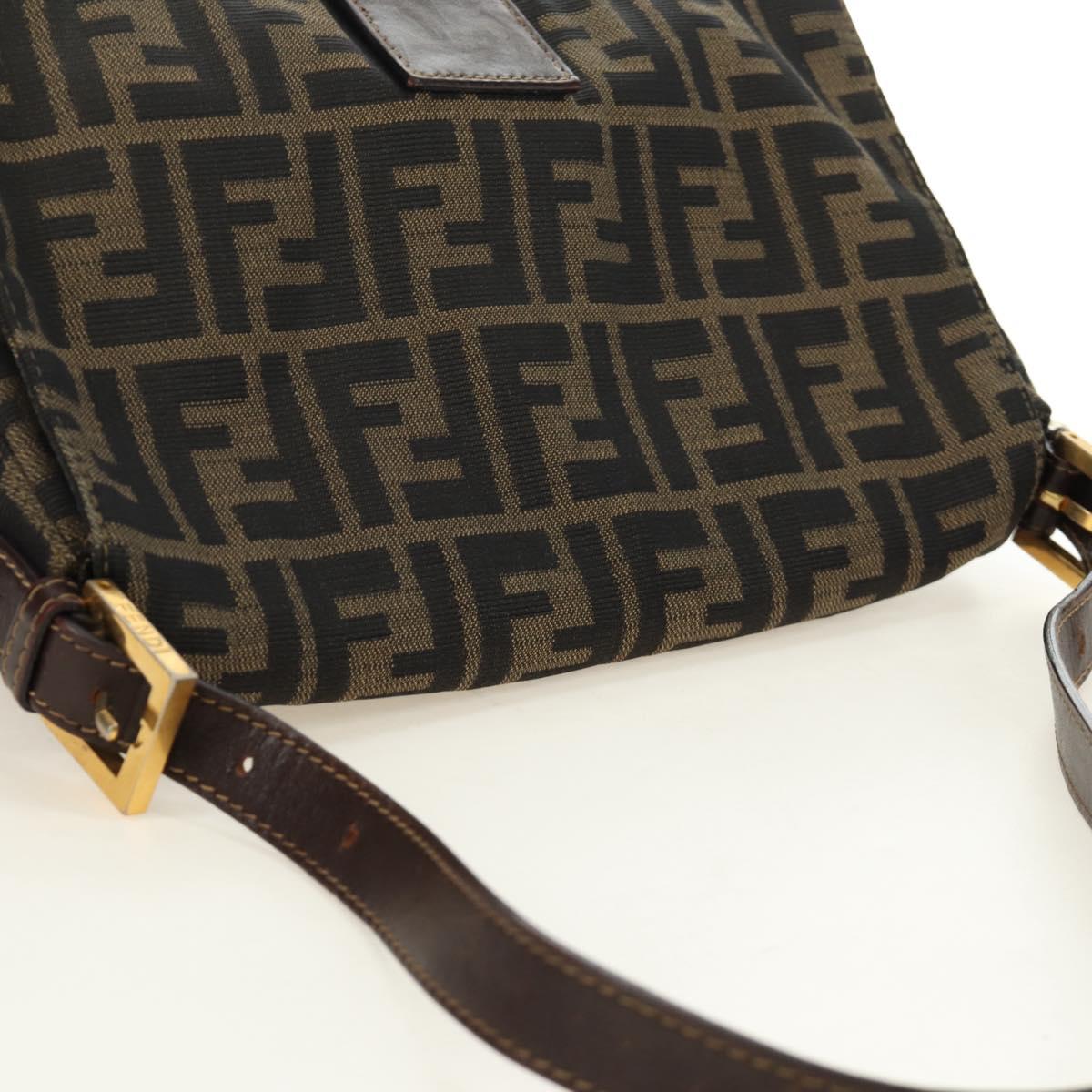 FENDI Zucca Canvas Mamma Baguette Shoulder Bag Black Brown Auth 186461V