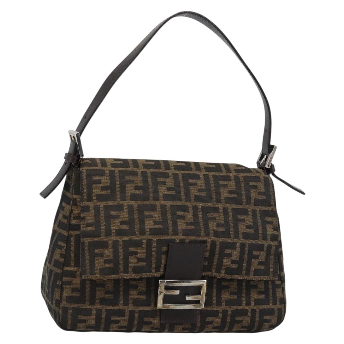 FENDI Zucca Canvas Mamma Baguette Shoulder Bag Black Silver Brown Auth 186462V