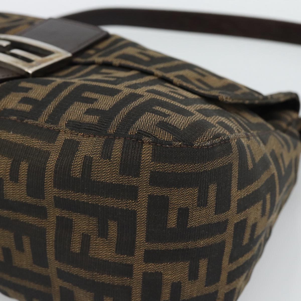 FENDI Zucca Canvas Mamma Baguette Shoulder Bag Black Silver Brown Auth 186462V