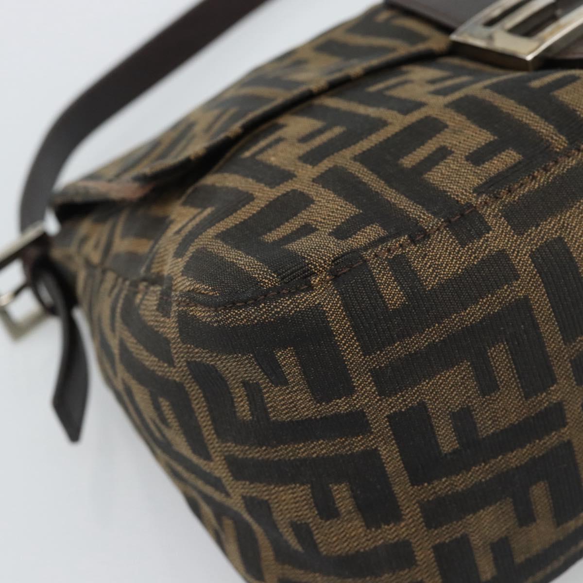 FENDI Zucca Canvas Mamma Baguette Shoulder Bag Black Silver Brown Auth 186462V