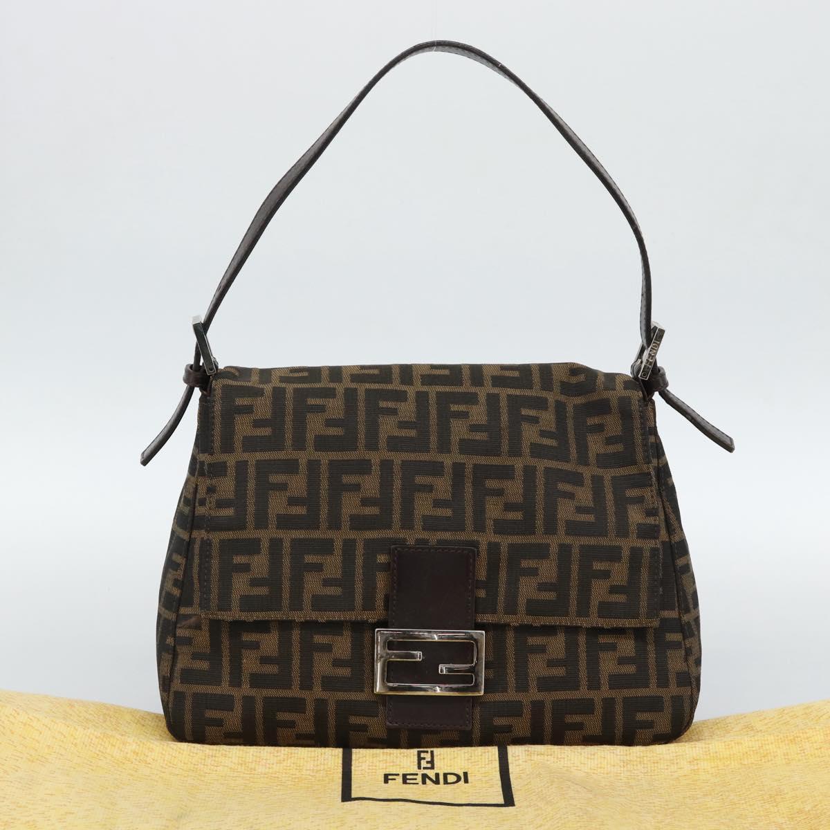 FENDI Zucca Canvas Mamma Baguette Shoulder Bag Black Silver Brown Auth 186462V
