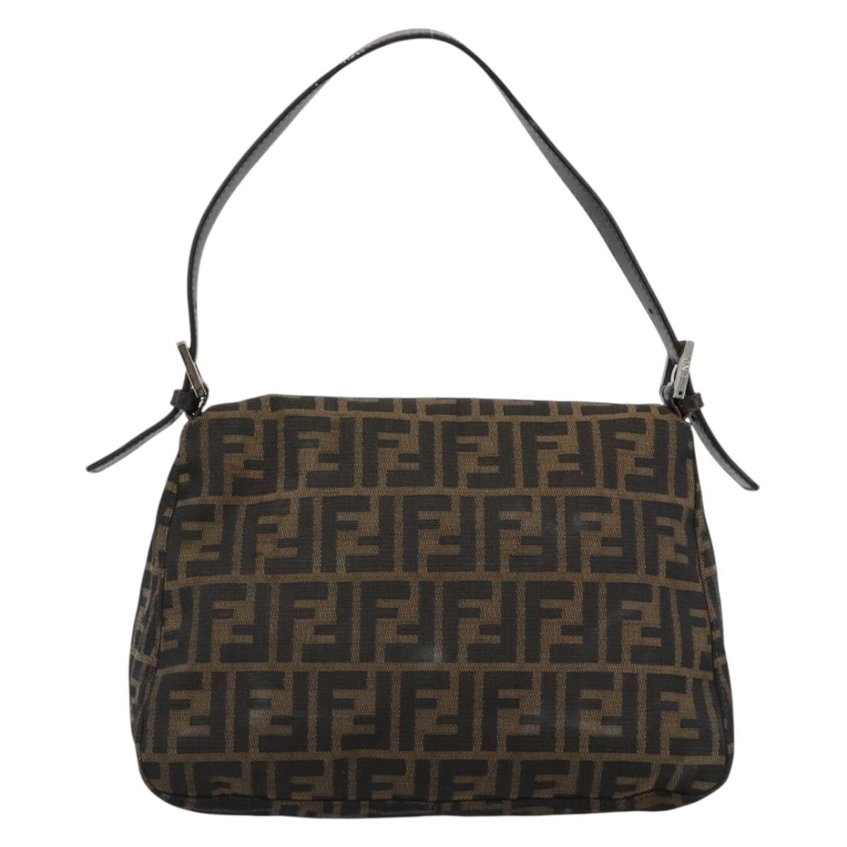 FENDI Zucca Canvas Mamma Baguette Shoulder Bag Black Silver Brown Auth 186462V