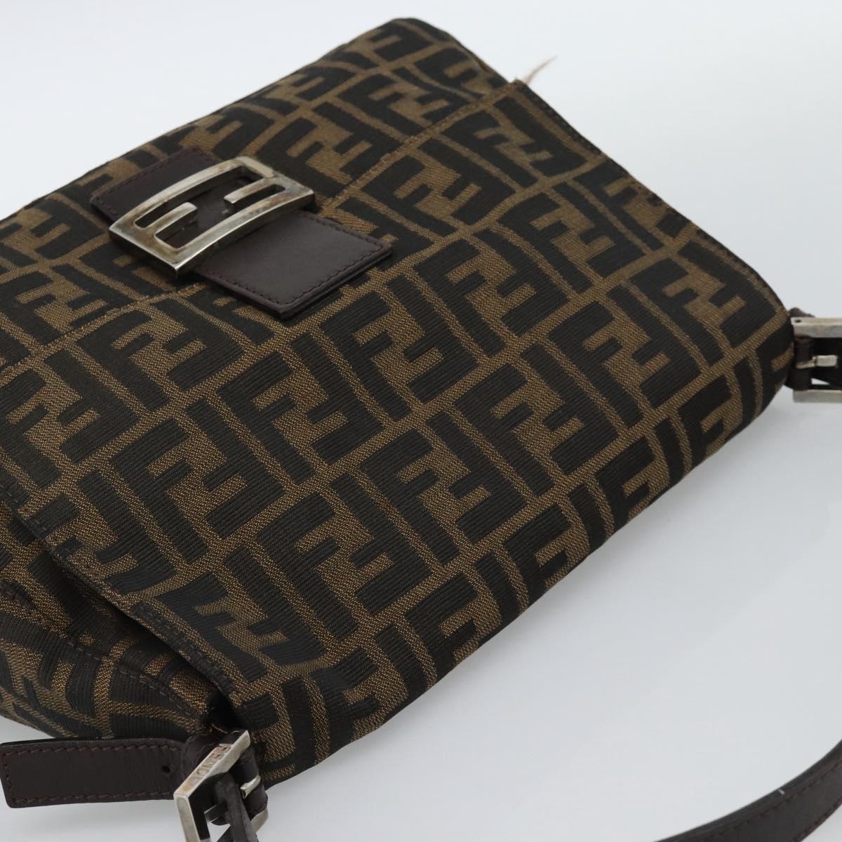 FENDI Zucca Canvas Mamma Baguette Shoulder Bag Black Silver Brown Auth 186462V