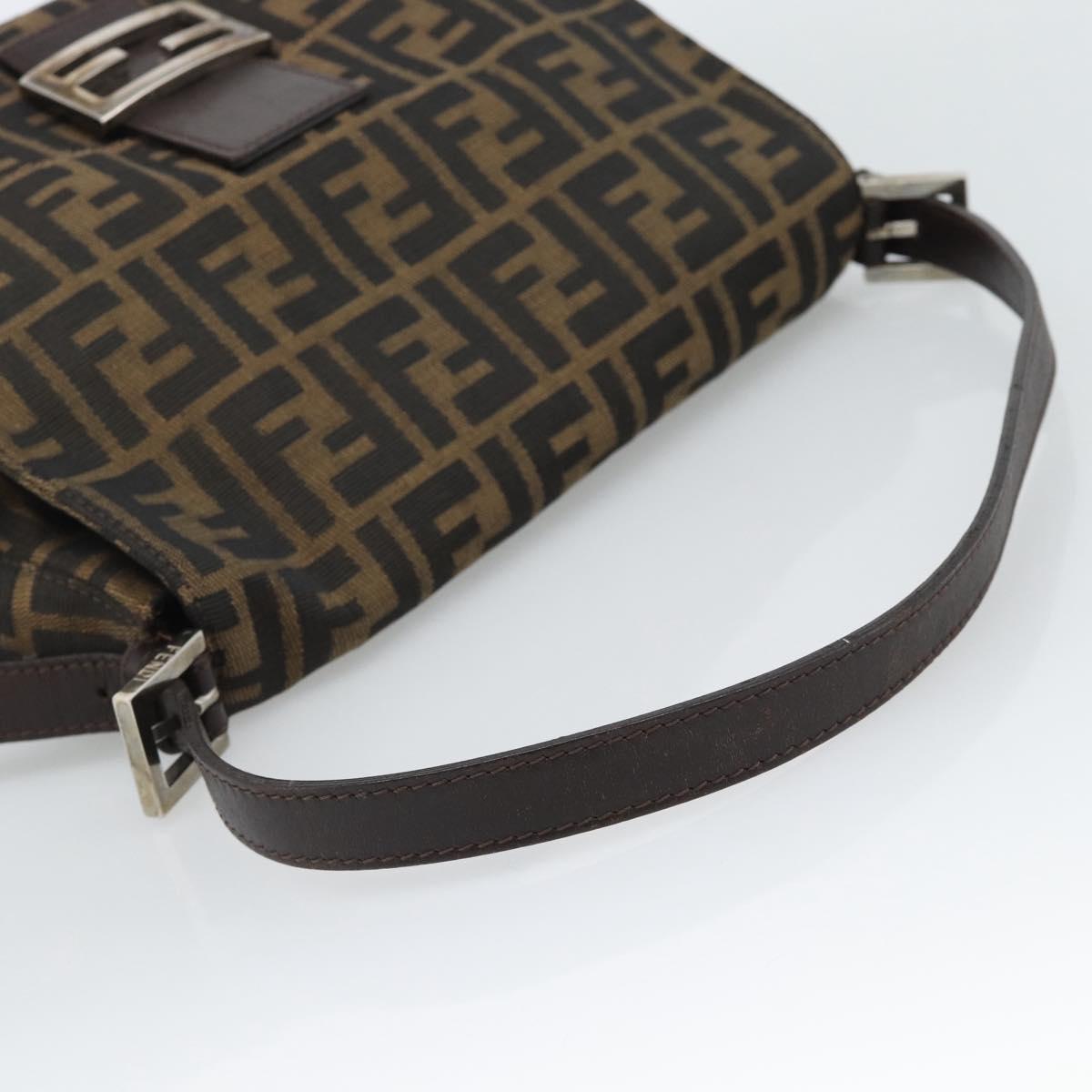 FENDI Zucca Canvas Mamma Baguette Shoulder Bag Black Silver Brown Auth 186462V