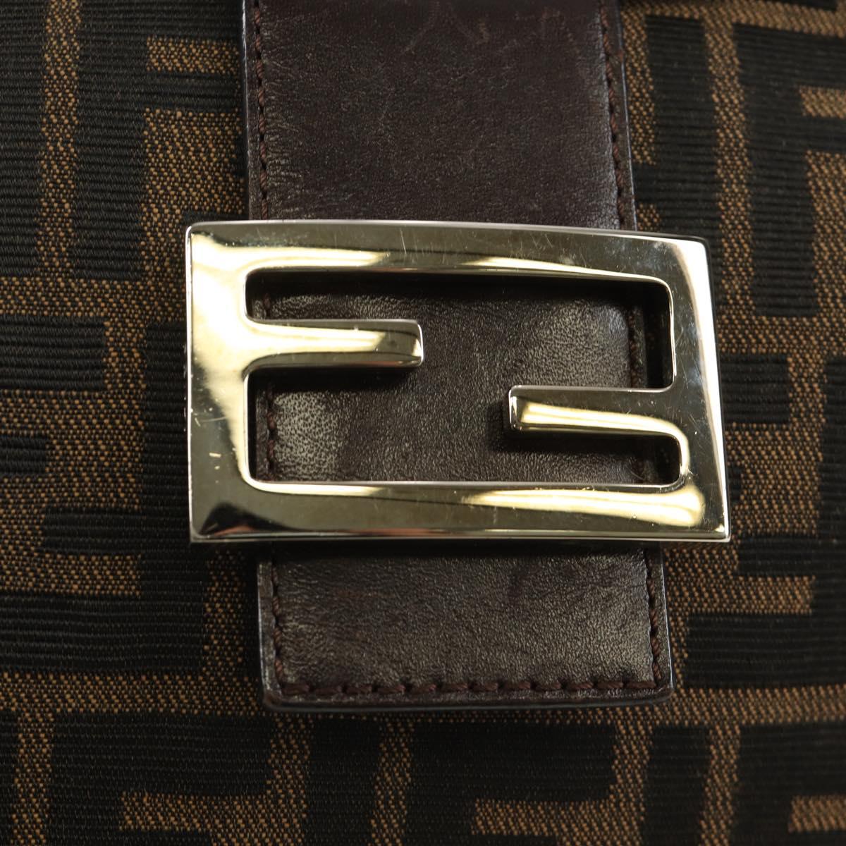 FENDI Zucca Canvas Mamma Baguette Shoulder Bag Black Brown Auth 186463V