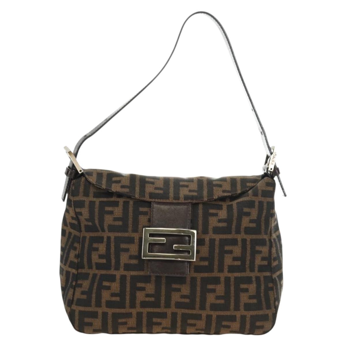 FENDI Zucca Canvas Mamma Baguette Shoulder Bag Black Brown Auth 186463V
