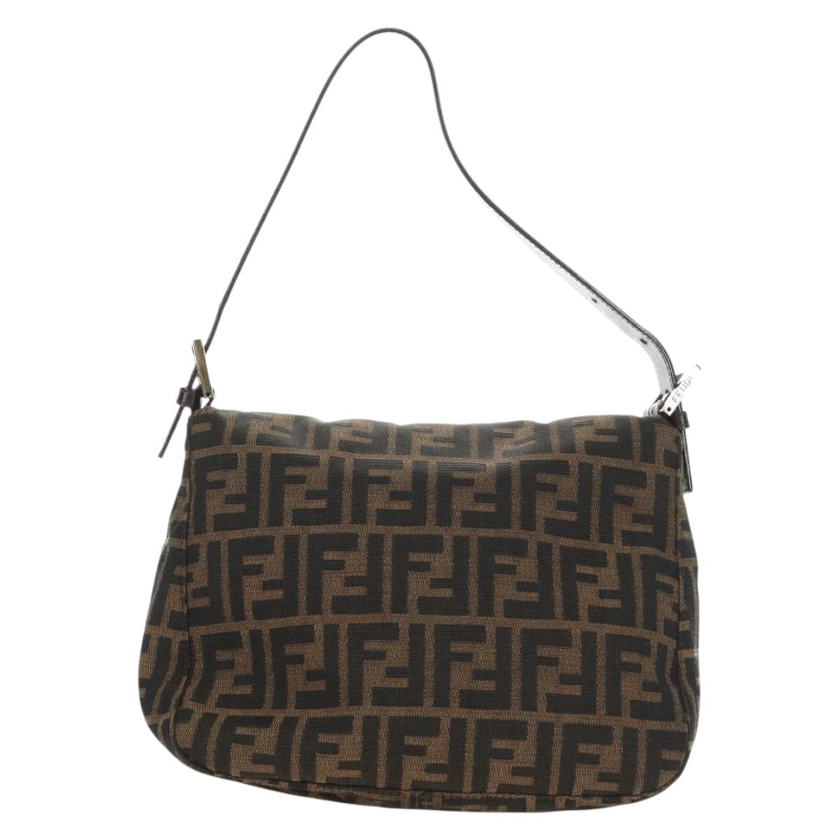 FENDI Zucca Canvas Mamma Baguette Shoulder Bag Black Brown Auth 186463V