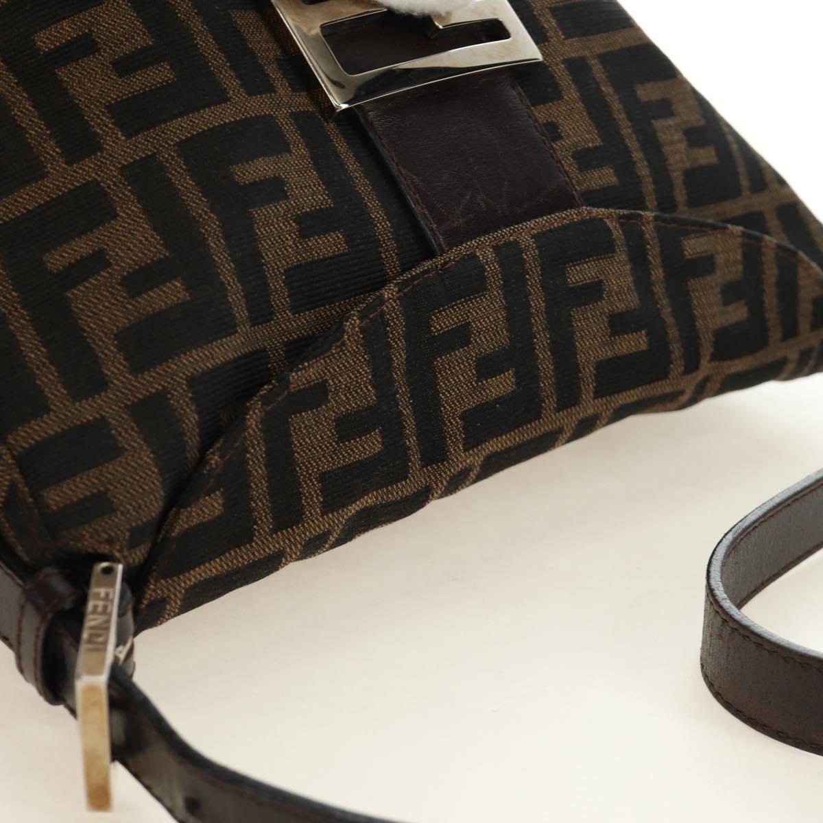 FENDI Zucca Canvas Mamma Baguette Shoulder Bag Black Brown Auth 186463V