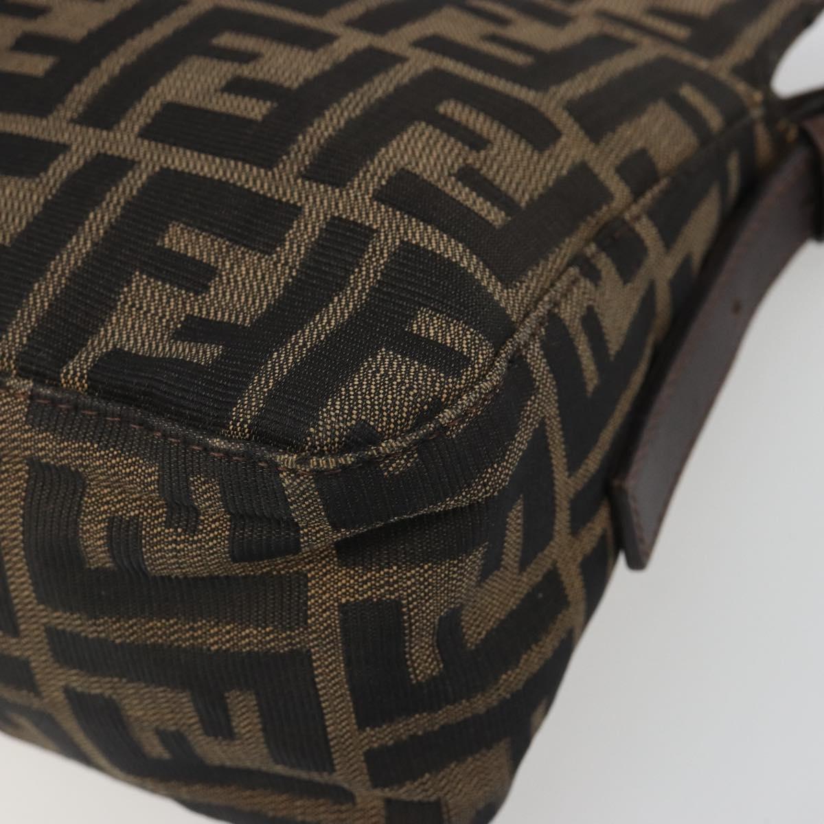 FENDI Zucca Canvas Mamma Baguette Shoulder Bag Black Brown Auth 186464