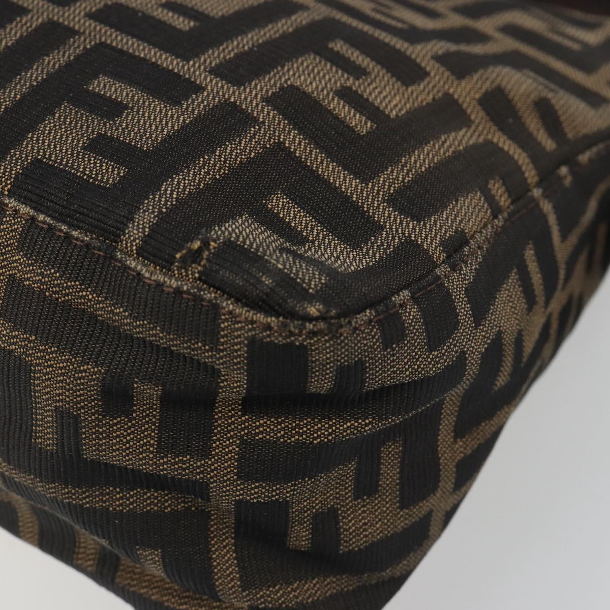 FENDI Zucca Canvas Mamma Baguette Shoulder Bag Black Brown Auth 186464