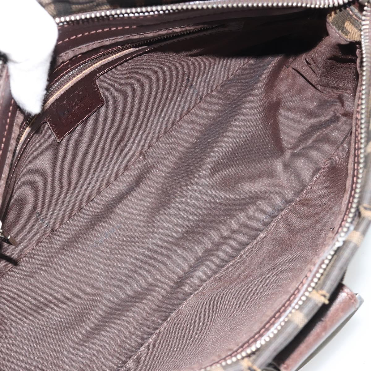FENDI Zucca Canvas Mamma Baguette Shoulder Bag Black Brown Auth 186464