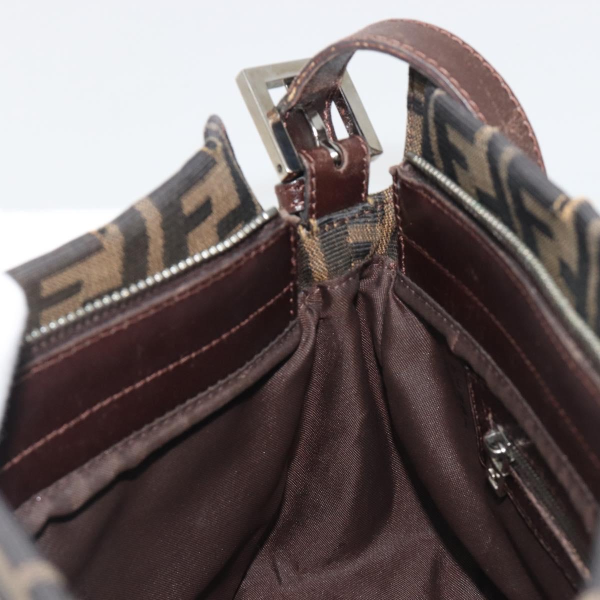 FENDI Zucca Canvas Mamma Baguette Shoulder Bag Black Brown Auth 186464