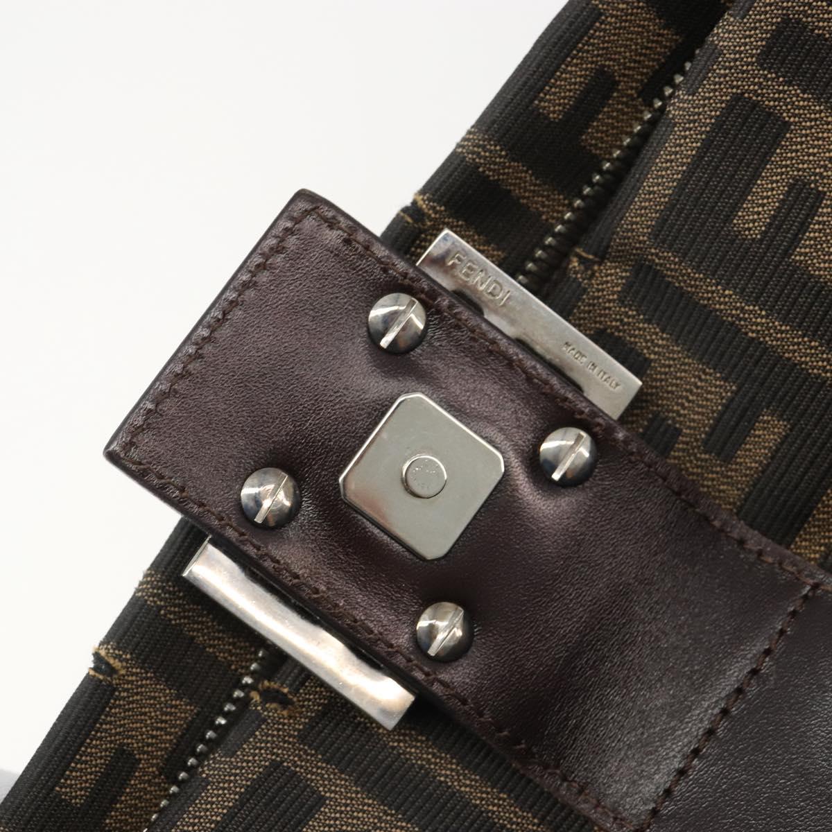 FENDI Zucca Canvas Mamma Baguette Shoulder Bag Black Brown Auth 186464
