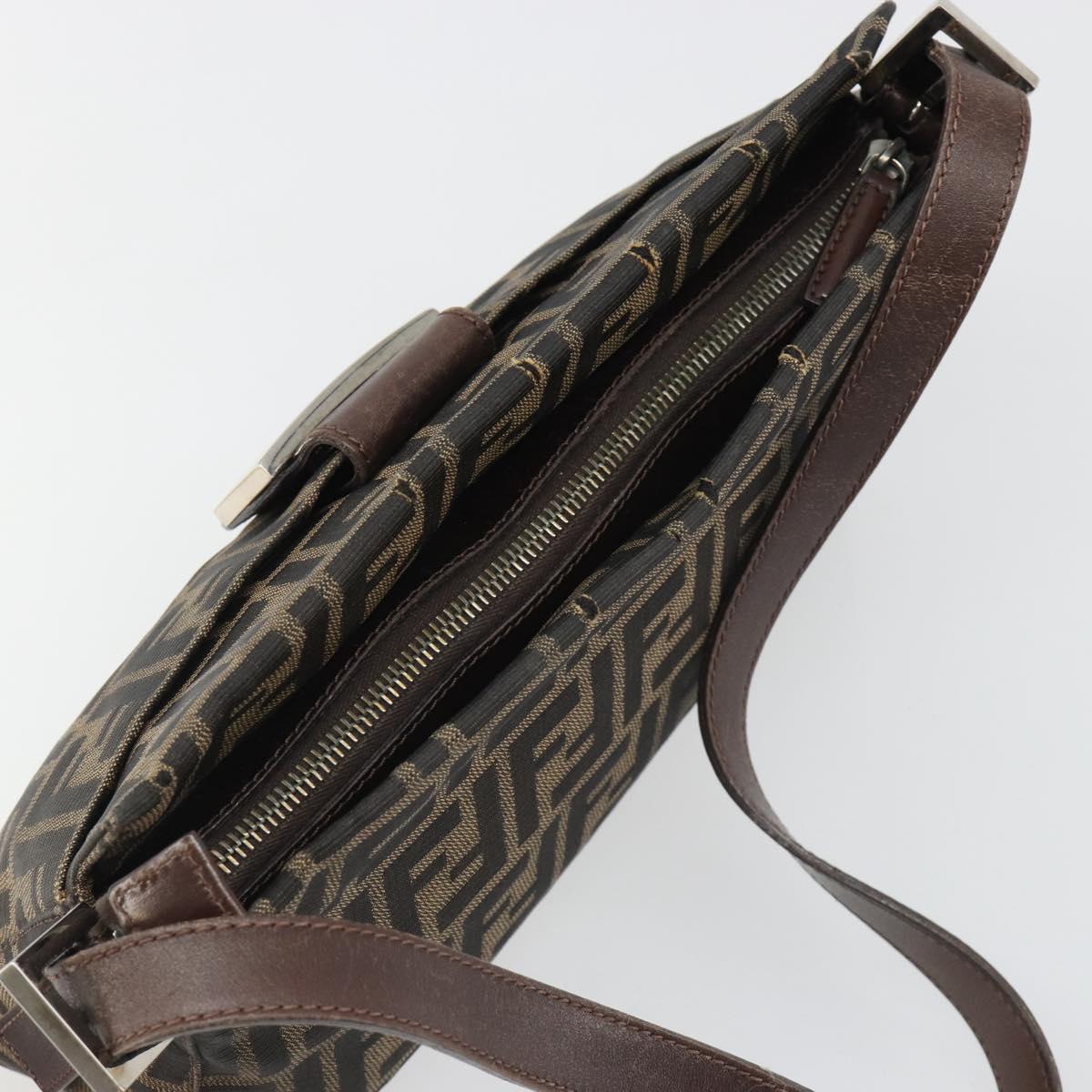 FENDI Zucca Canvas Mamma Baguette Shoulder Bag Black Brown Auth 186464