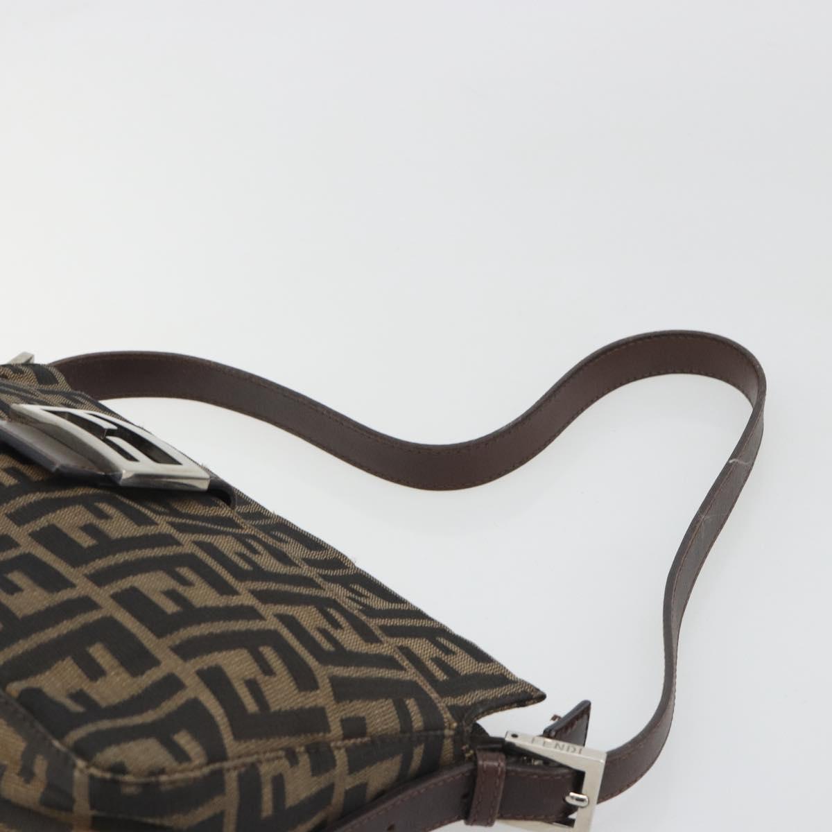 FENDI Zucca Canvas Mamma Baguette Shoulder Bag Black Brown Auth 186464