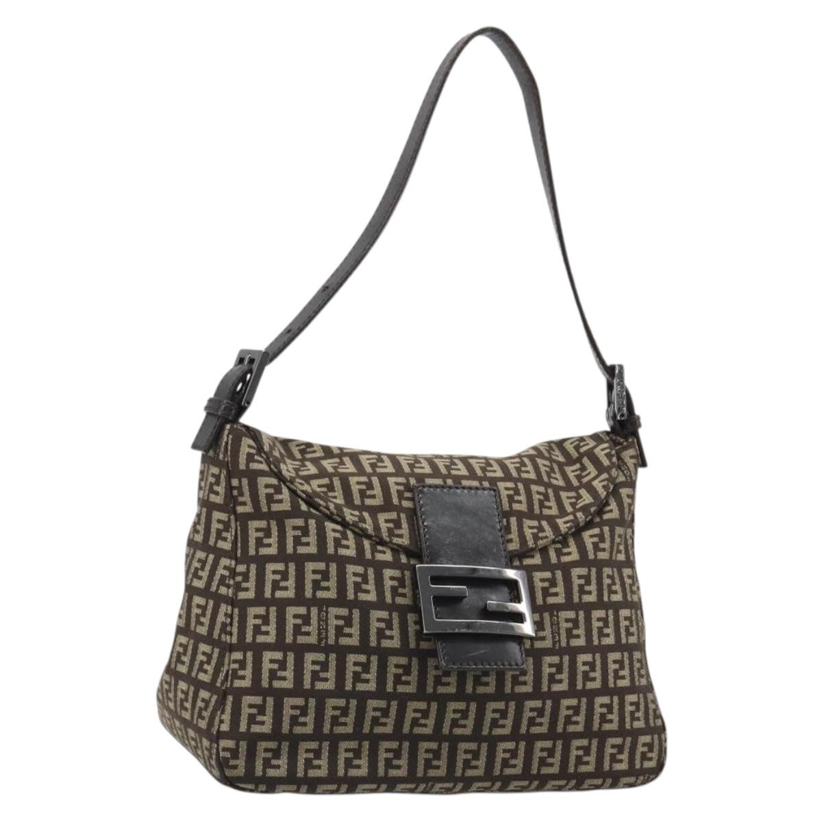 FENDI Zucchino Canvas Mamma Baguette Shoulder Bag Black Auth 186465V