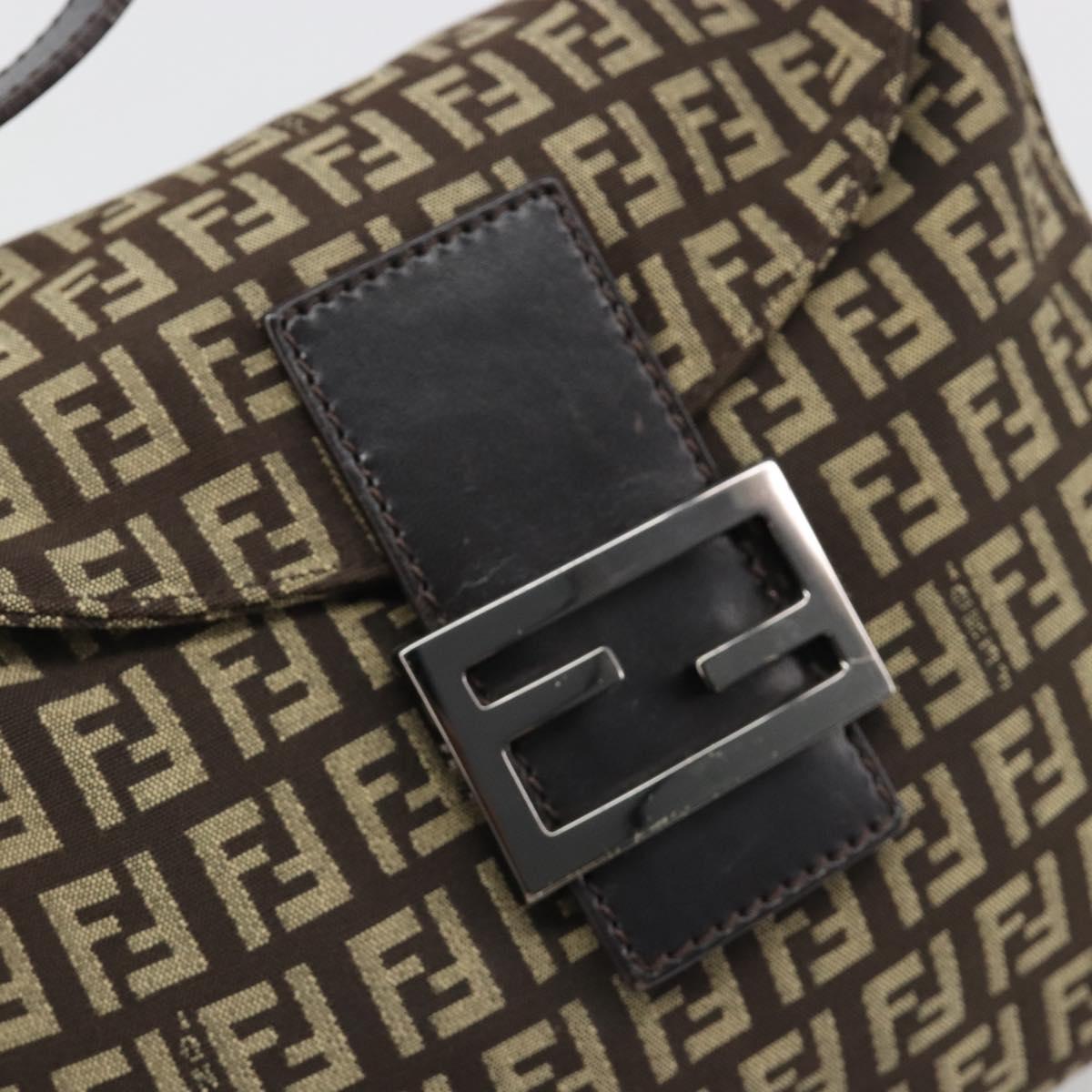 FENDI Zucchino Canvas Mamma Baguette Shoulder Bag Black Auth 186465V