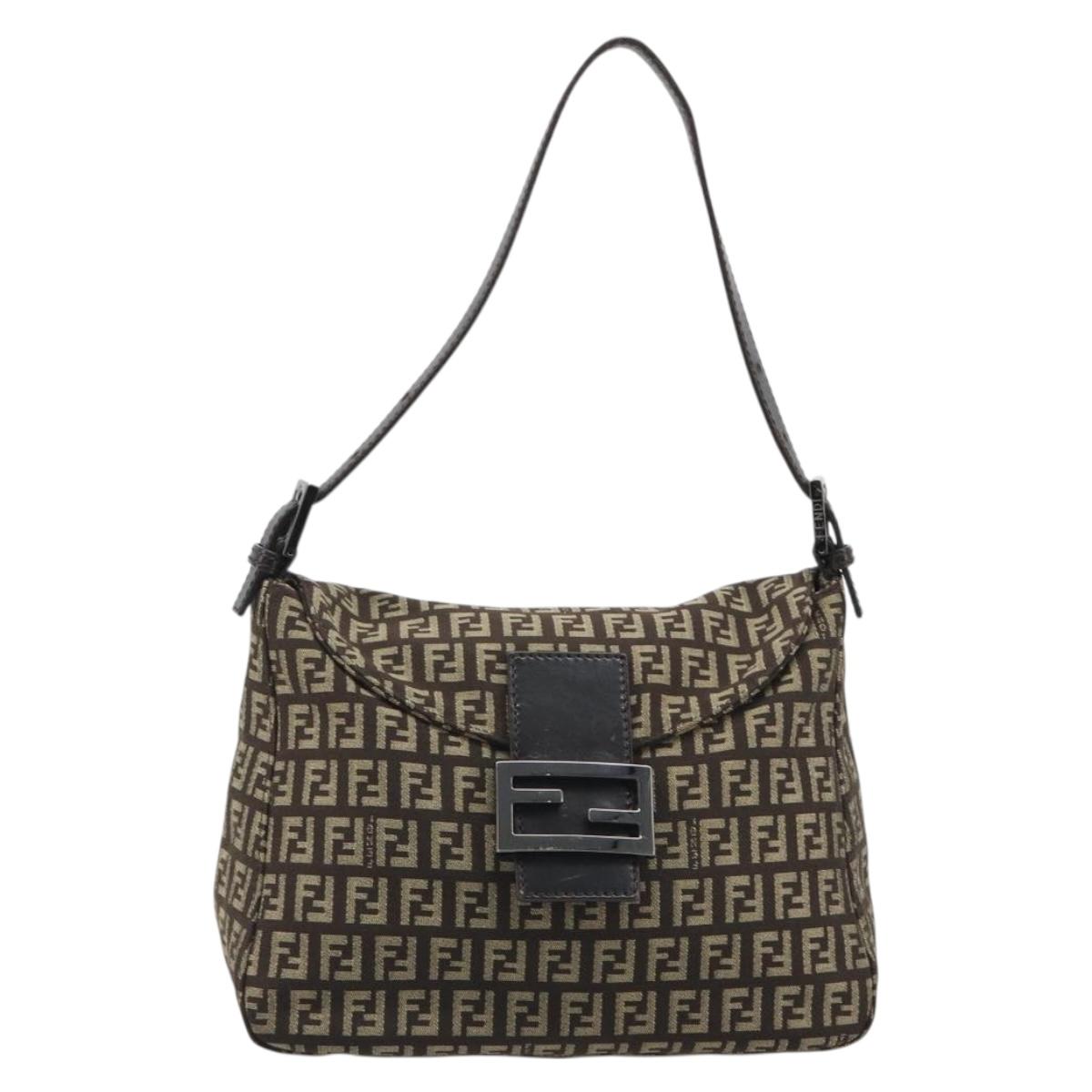 FENDI Zucchino Canvas Mamma Baguette Shoulder Bag Black Auth 186465V