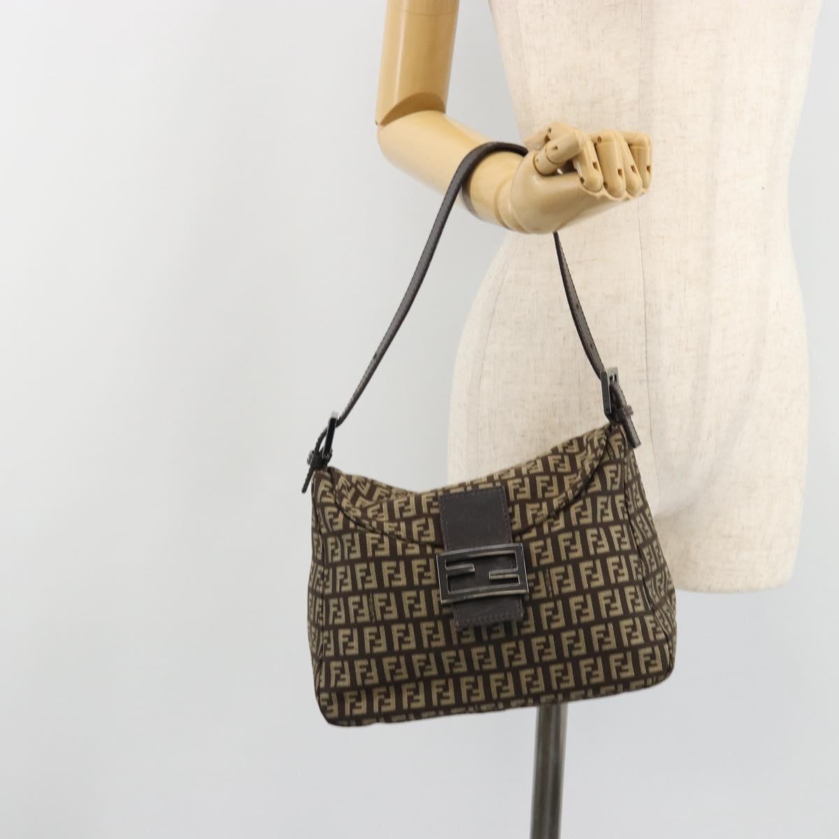 FENDI Zucchino Canvas Mamma Baguette Shoulder Bag Black Auth 186465V