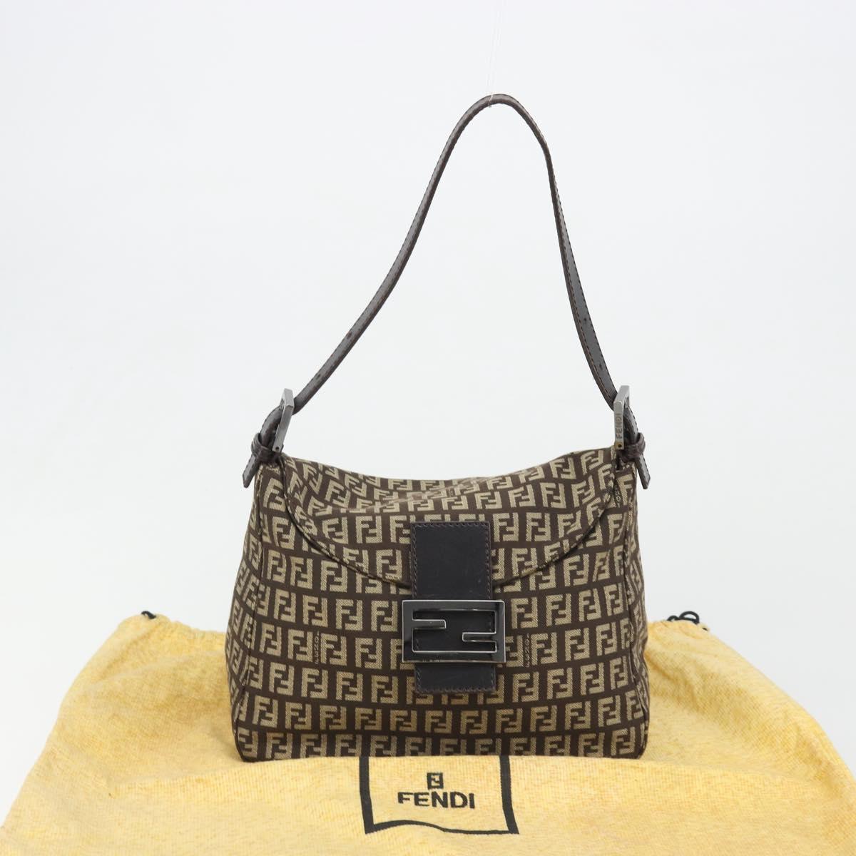 FENDI Zucchino Canvas Mamma Baguette Shoulder Bag Black Auth 186465V