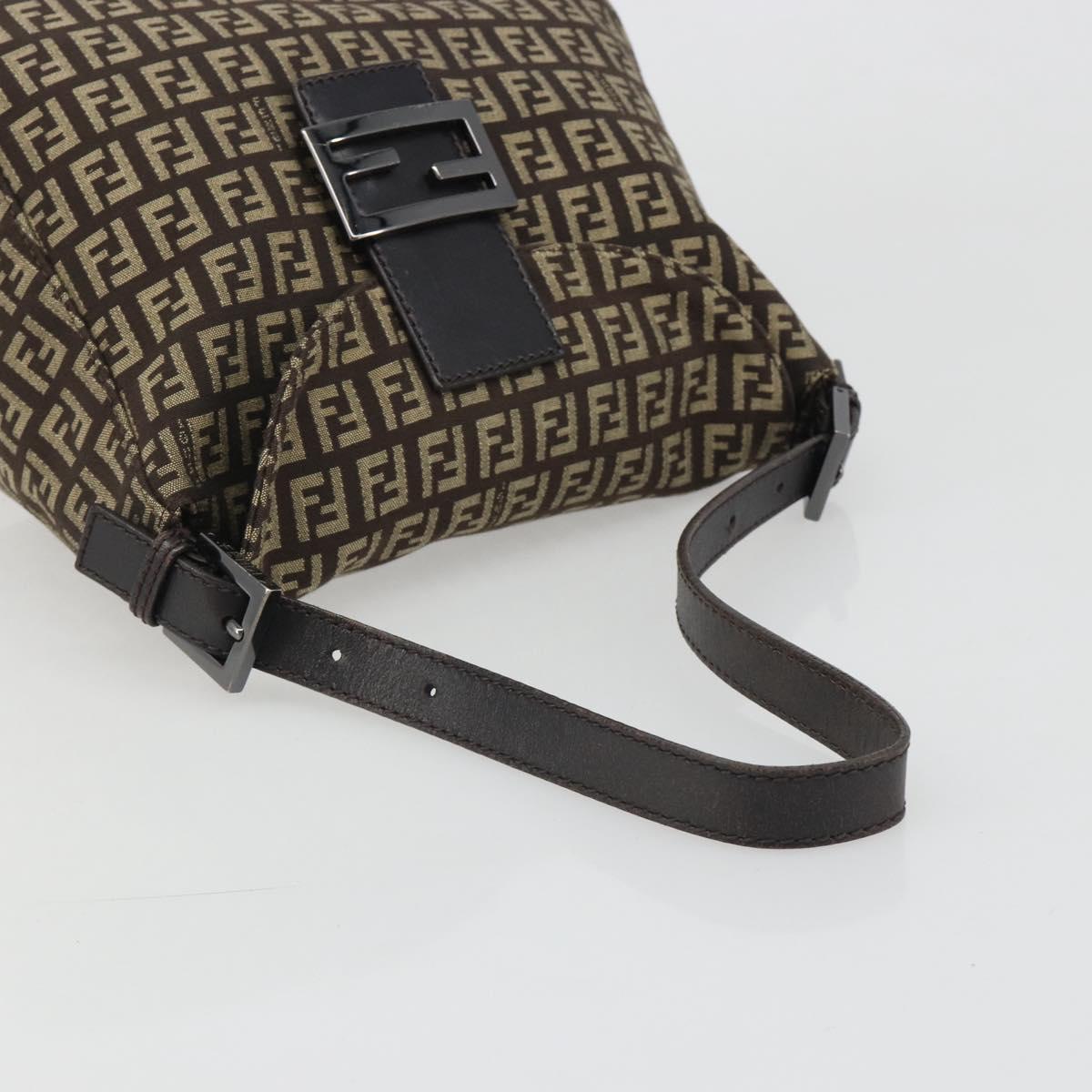FENDI Zucchino Canvas Mamma Baguette Shoulder Bag Black Auth 186465V