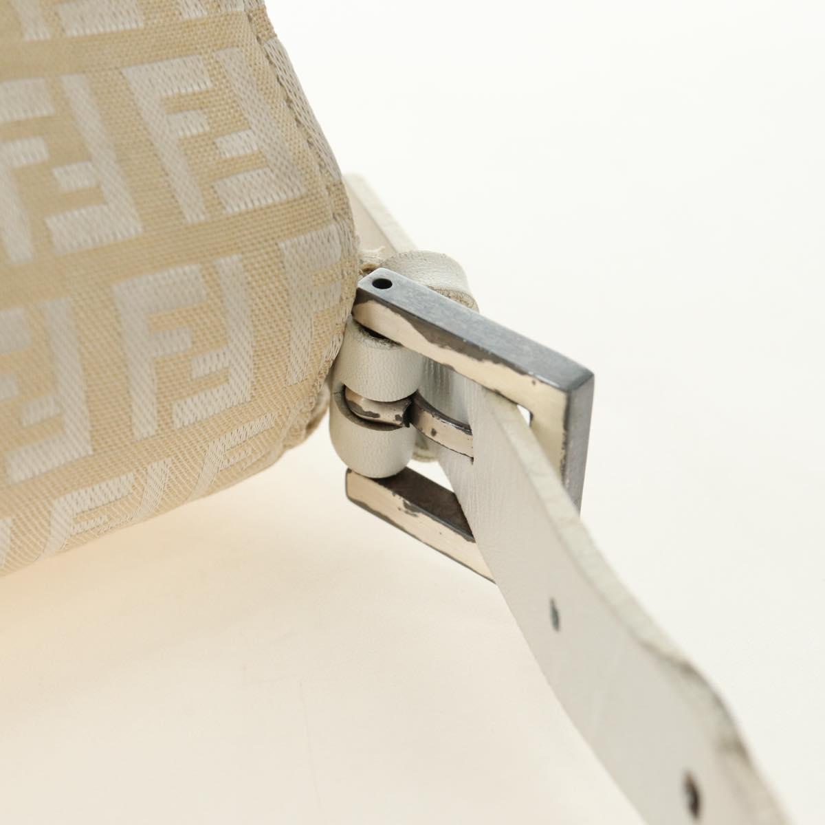 FENDI Zucchino Canvas Mamma Baguette Shoulder Bag White Silver Auth 186466V