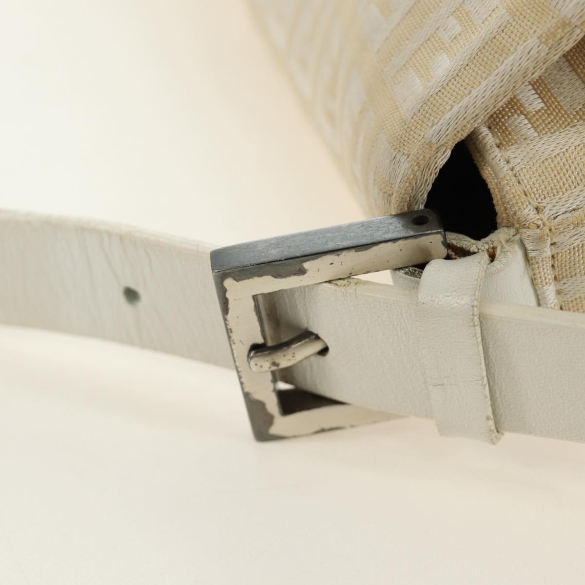 FENDI Zucchino Canvas Mamma Baguette Shoulder Bag White Silver Auth 186466V