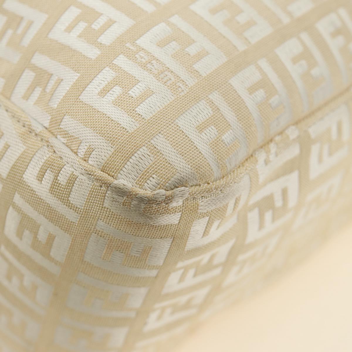 FENDI Zucchino Canvas Mamma Baguette Shoulder Bag White Silver Auth 186466V
