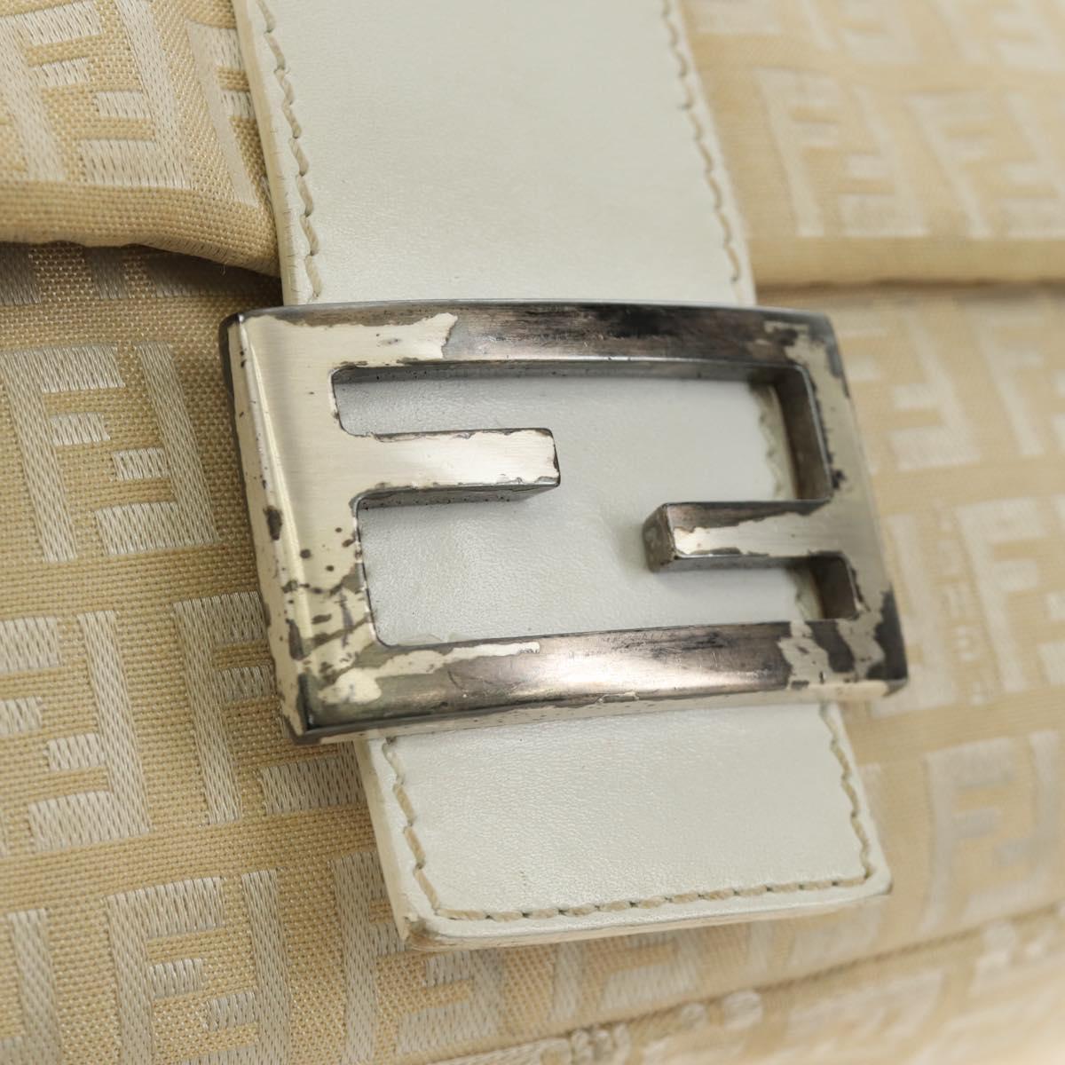 FENDI Zucchino Canvas Mamma Baguette Shoulder Bag White Silver Auth 186466V