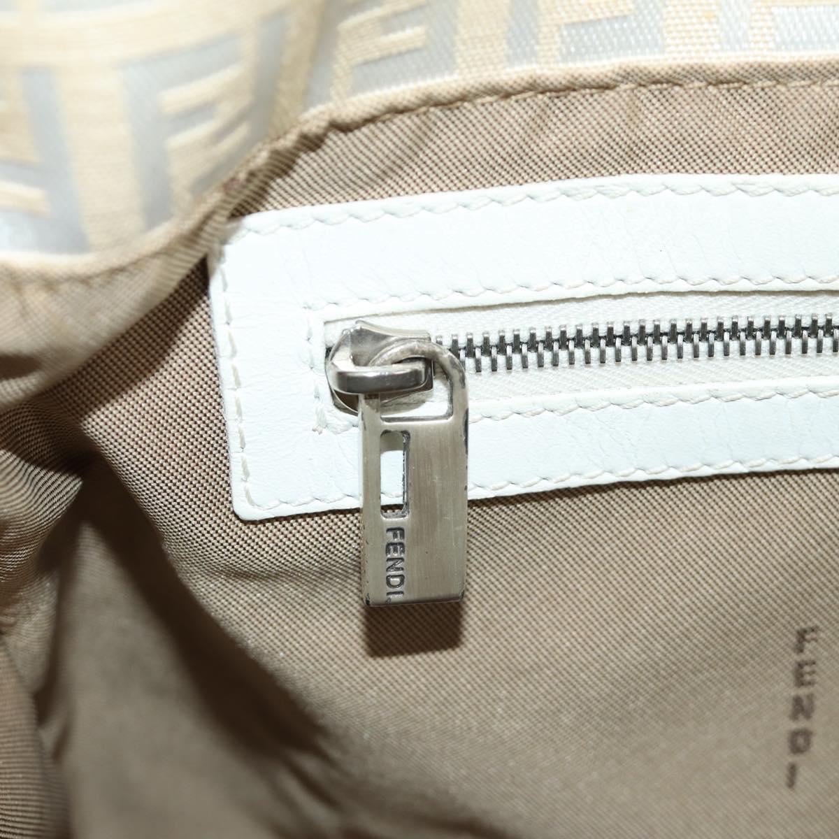 FENDI Zucchino Canvas Mamma Baguette Shoulder Bag White Silver Auth 186466V