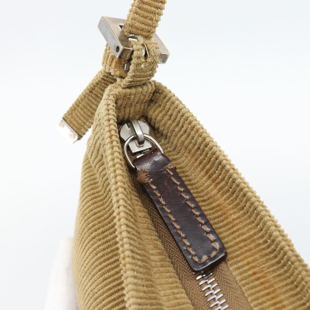FENDI Mamma Baguette Shoulder Bag Corduroy Brown Silver Auth 186467V