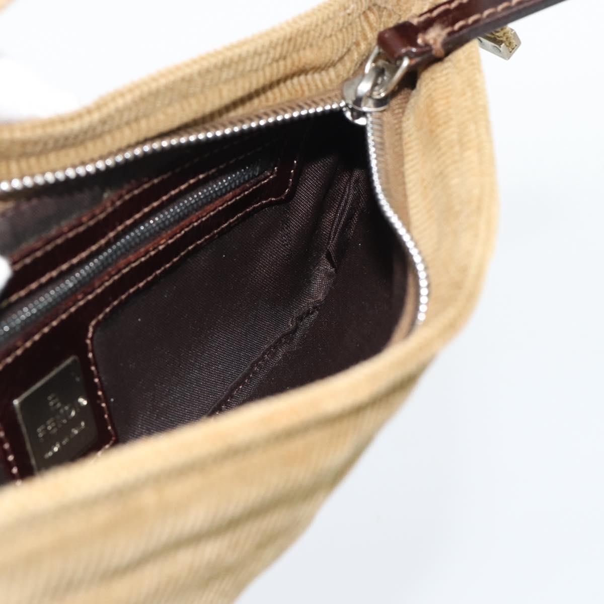 FENDI Mamma Baguette Shoulder Bag Corduroy Brown Silver Auth 186467V