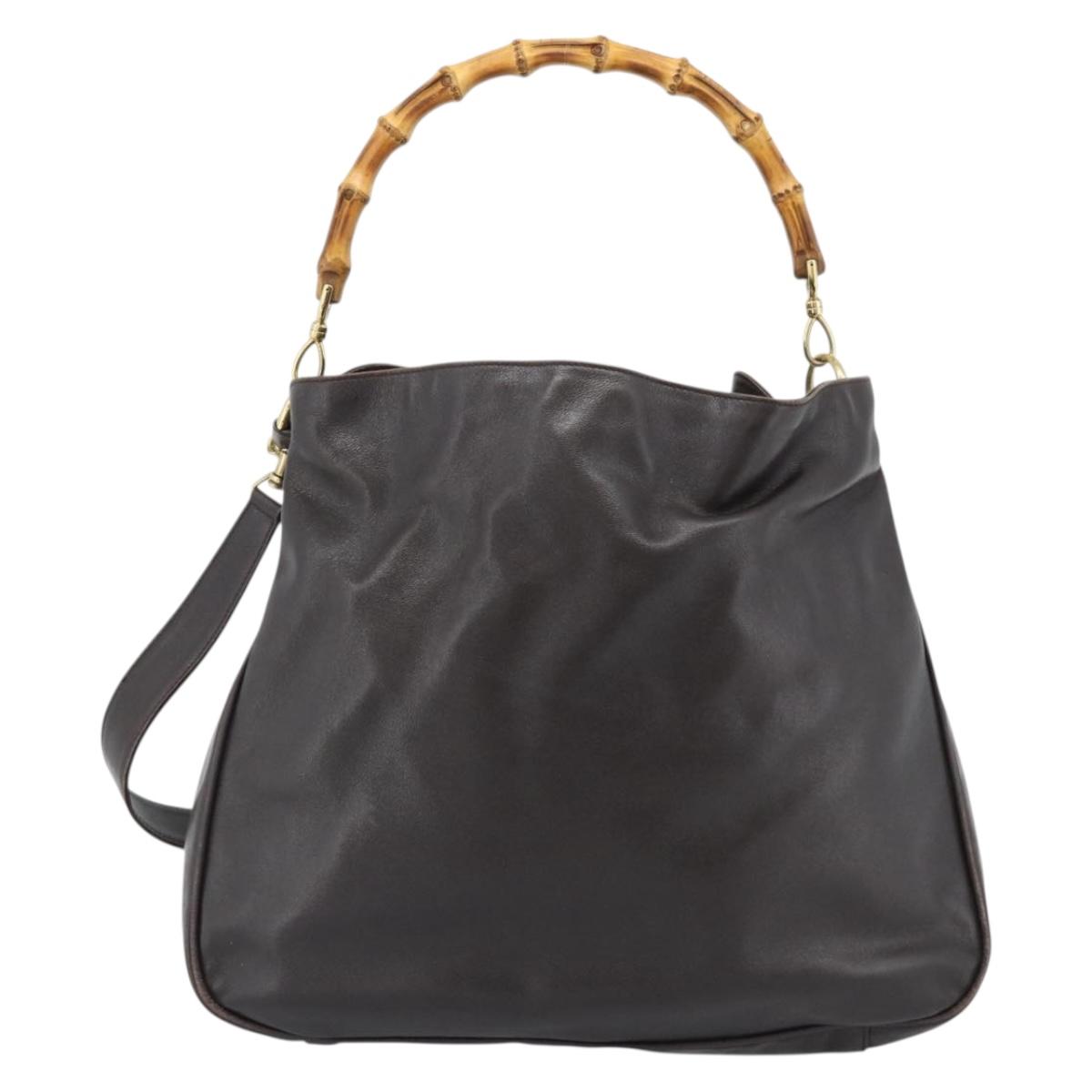 GUCCI Bamboo Shoulder Bag Leather 2way Brown Gold 001 2852 1577 Auth 186540