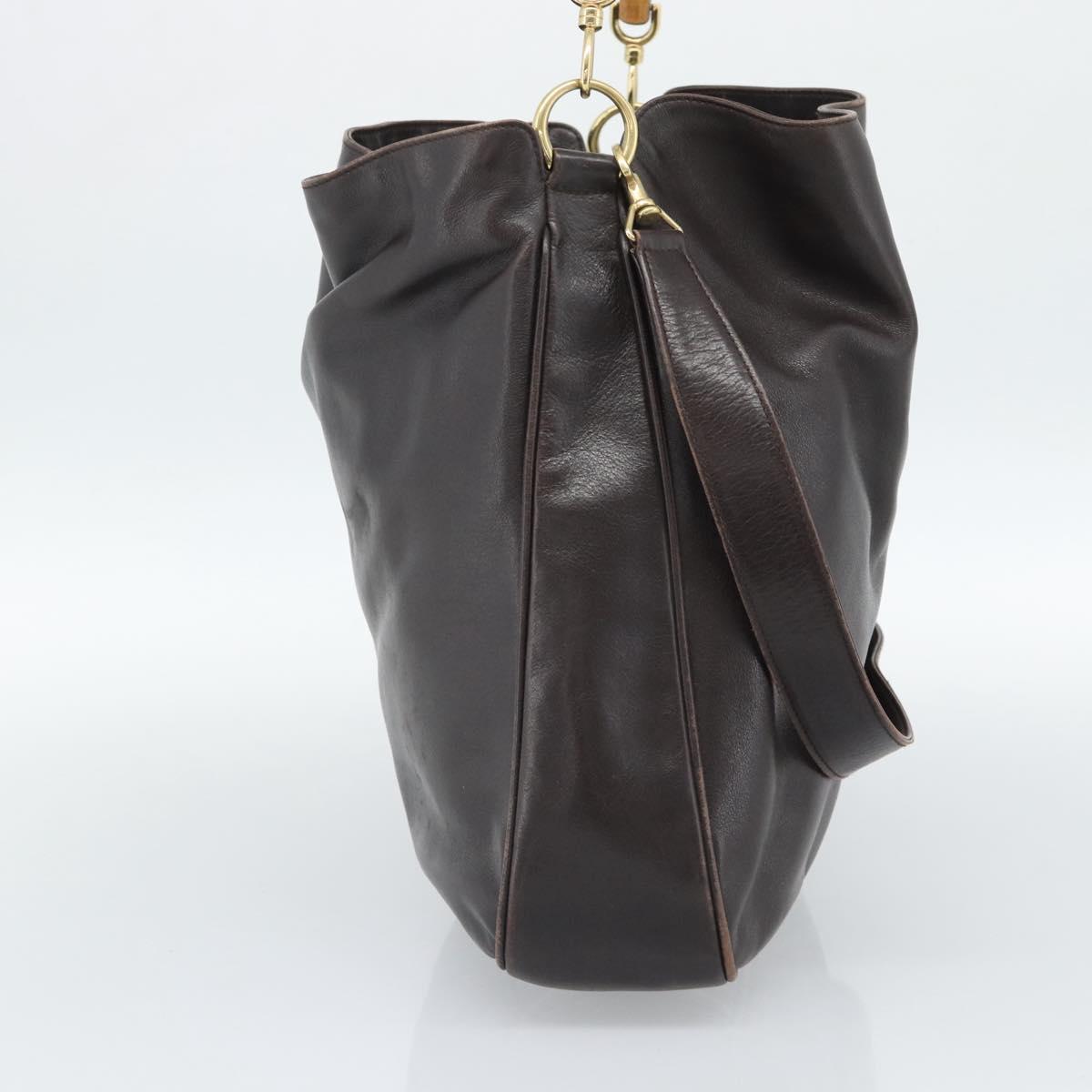 GUCCI Bamboo Shoulder Bag Leather 2way Brown Gold 001 2852 1577 Auth 186540