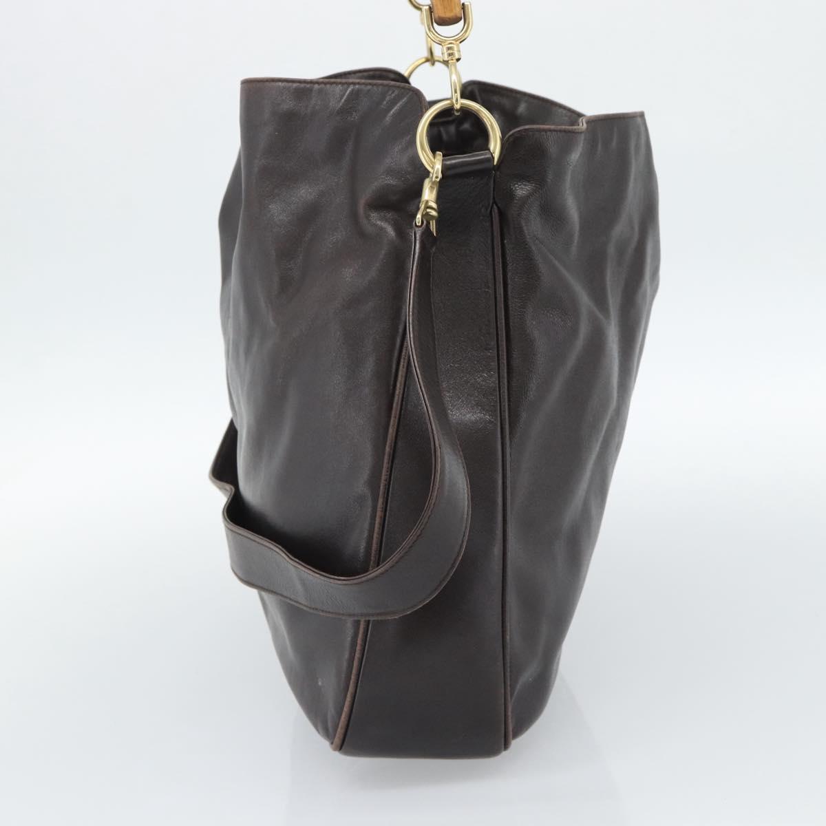 GUCCI Bamboo Shoulder Bag Leather 2way Brown Gold 001 2852 1577 Auth 186540