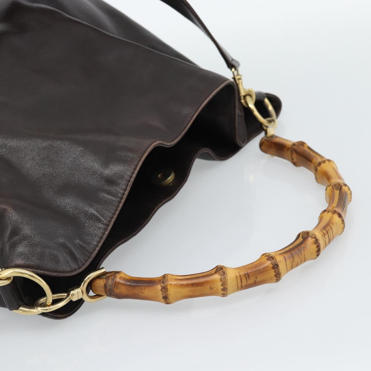 GUCCI Bamboo Shoulder Bag Leather 2way Brown Gold 001 2852 1577 Auth 186540