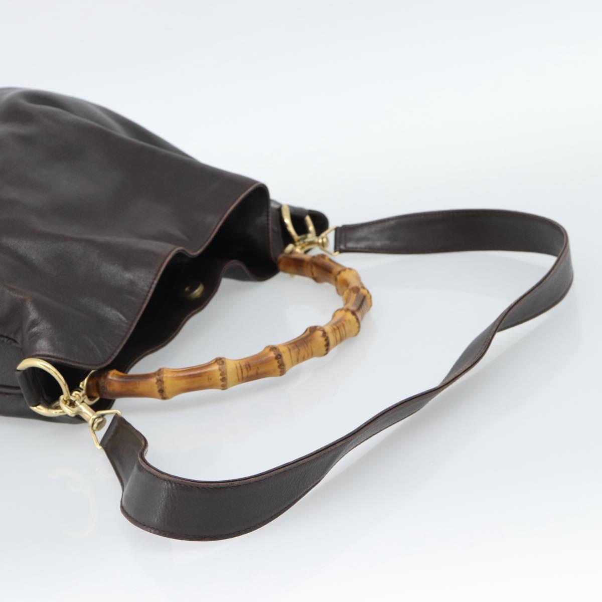 GUCCI Bamboo Shoulder Bag Leather 2way Brown Gold 001 2852 1577 Auth 186540