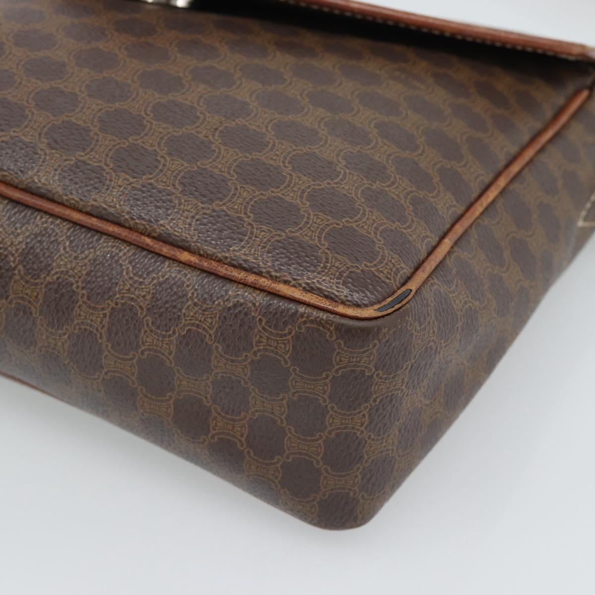 CELINE Macadam Canvas Shoulder Bag PVC Leather Brown Gold Auth 186541