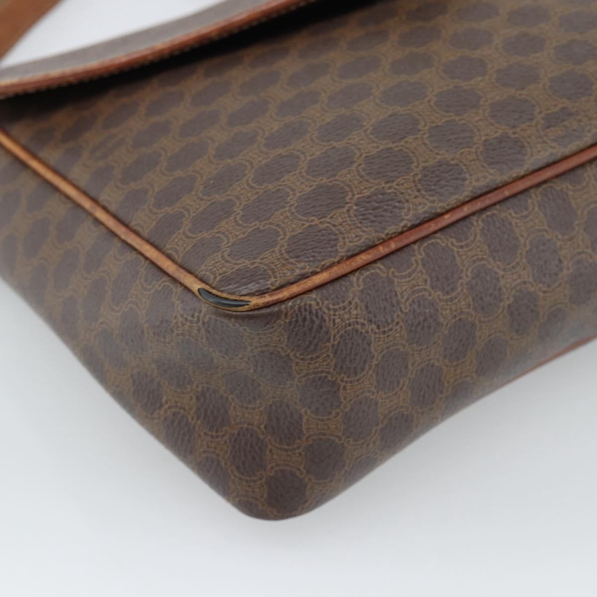 CELINE Macadam Canvas Shoulder Bag PVC Leather Brown Gold Auth 186541