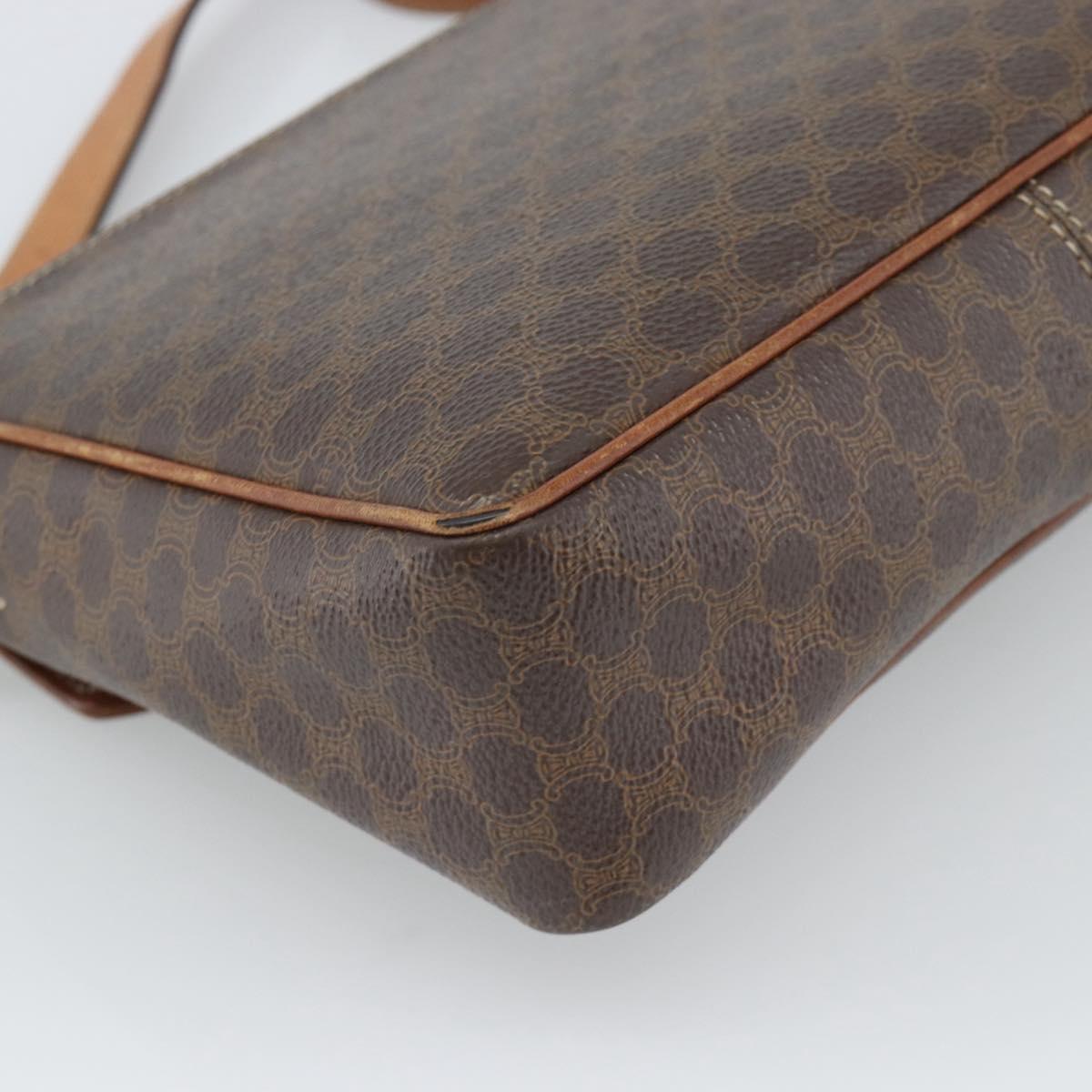 CELINE Macadam Canvas Shoulder Bag PVC Leather Brown Gold Auth 186541