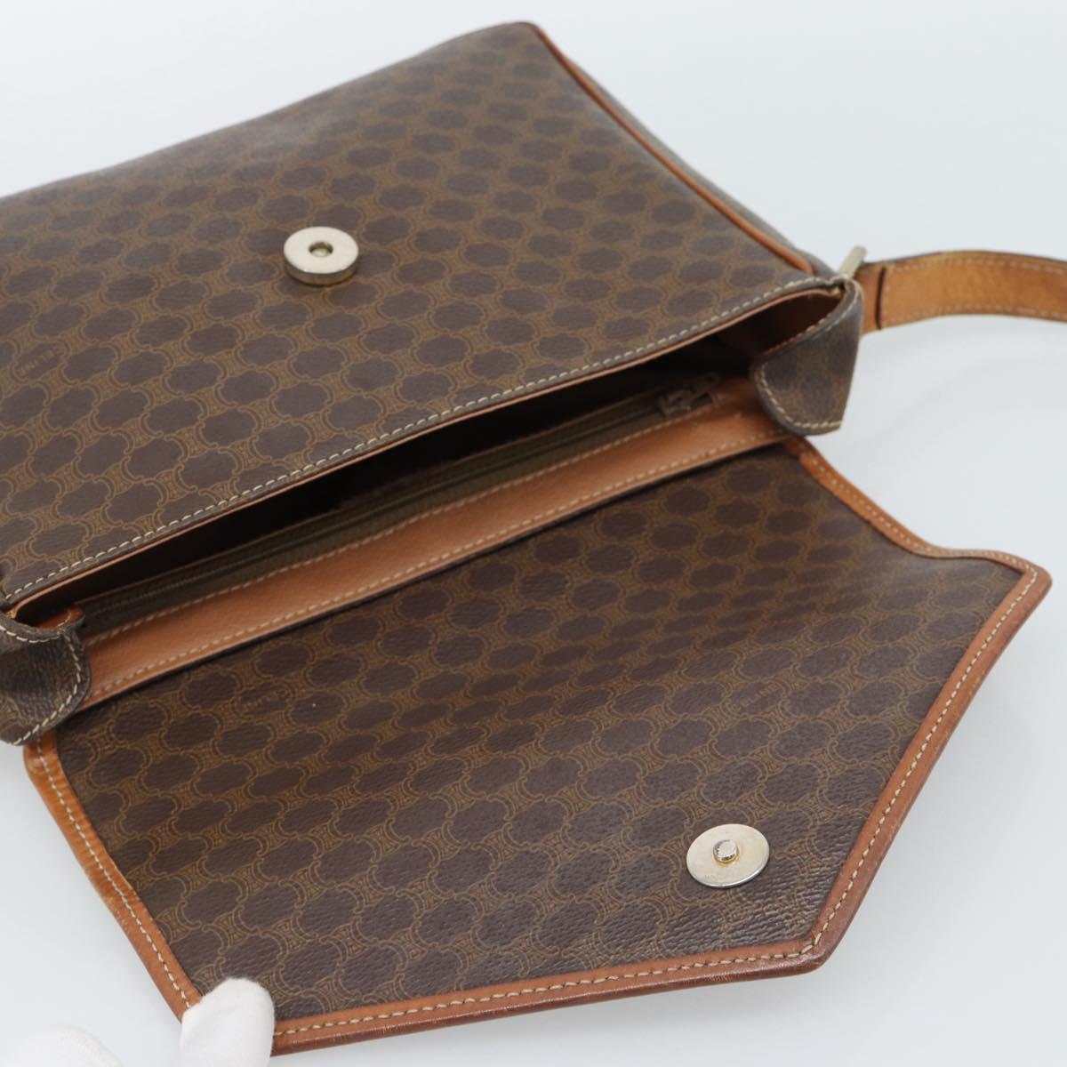 CELINE Macadam Canvas Shoulder Bag PVC Leather Brown Gold Auth 186541