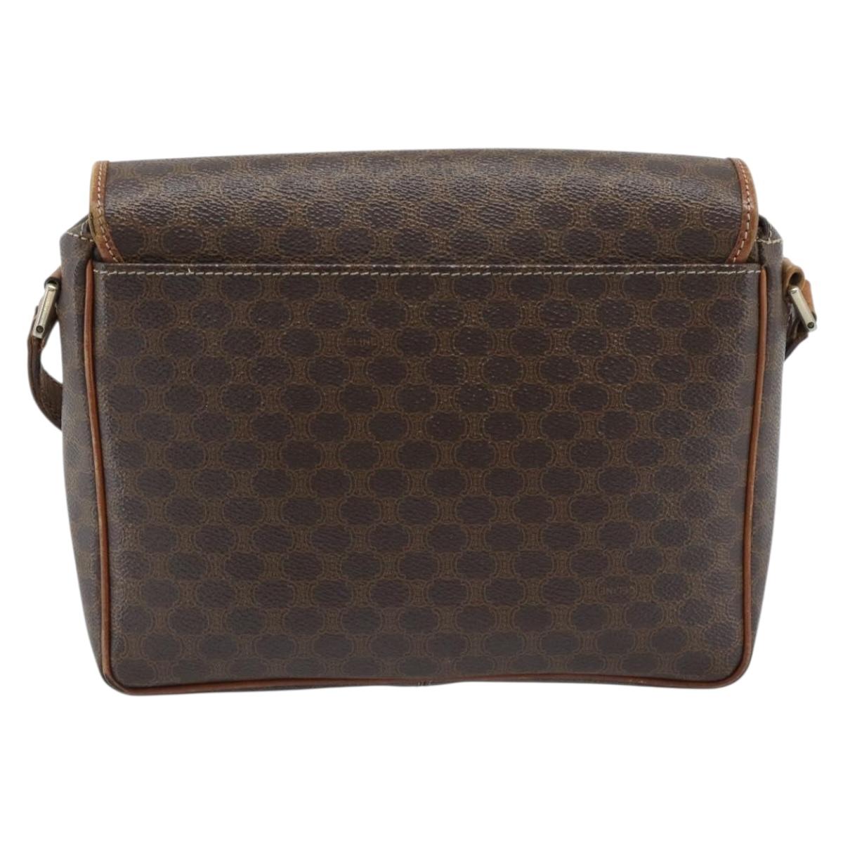 CELINE Macadam Canvas Shoulder Bag PVC Leather Brown Gold Auth 186541