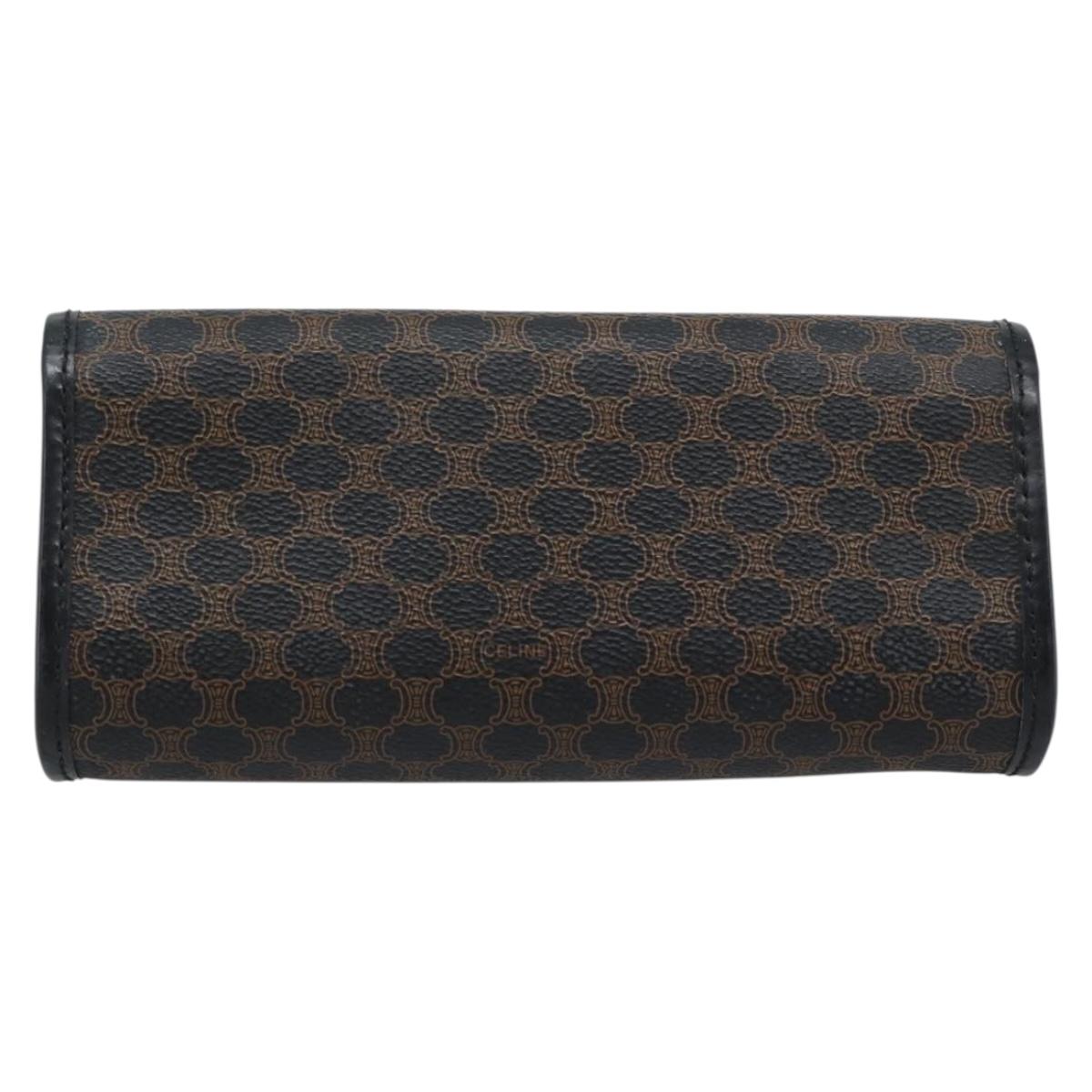 CELINE Macadam Canvas Pouch PVC Leather Black Gold Auth 186542A